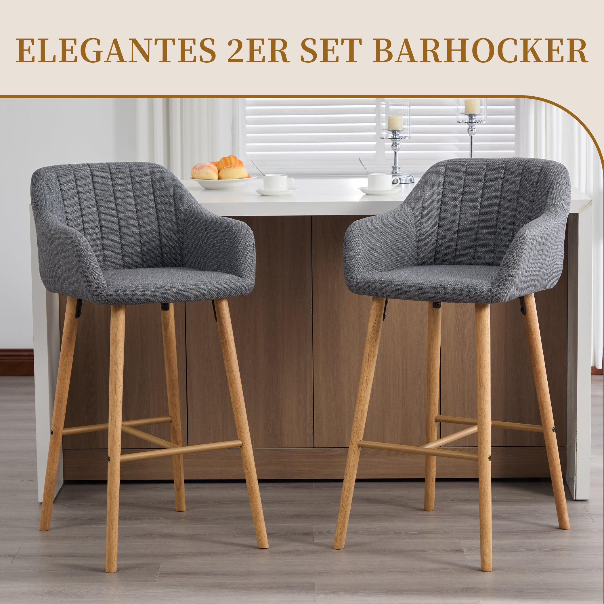 2er Set Barstühle aus Leinenstoff