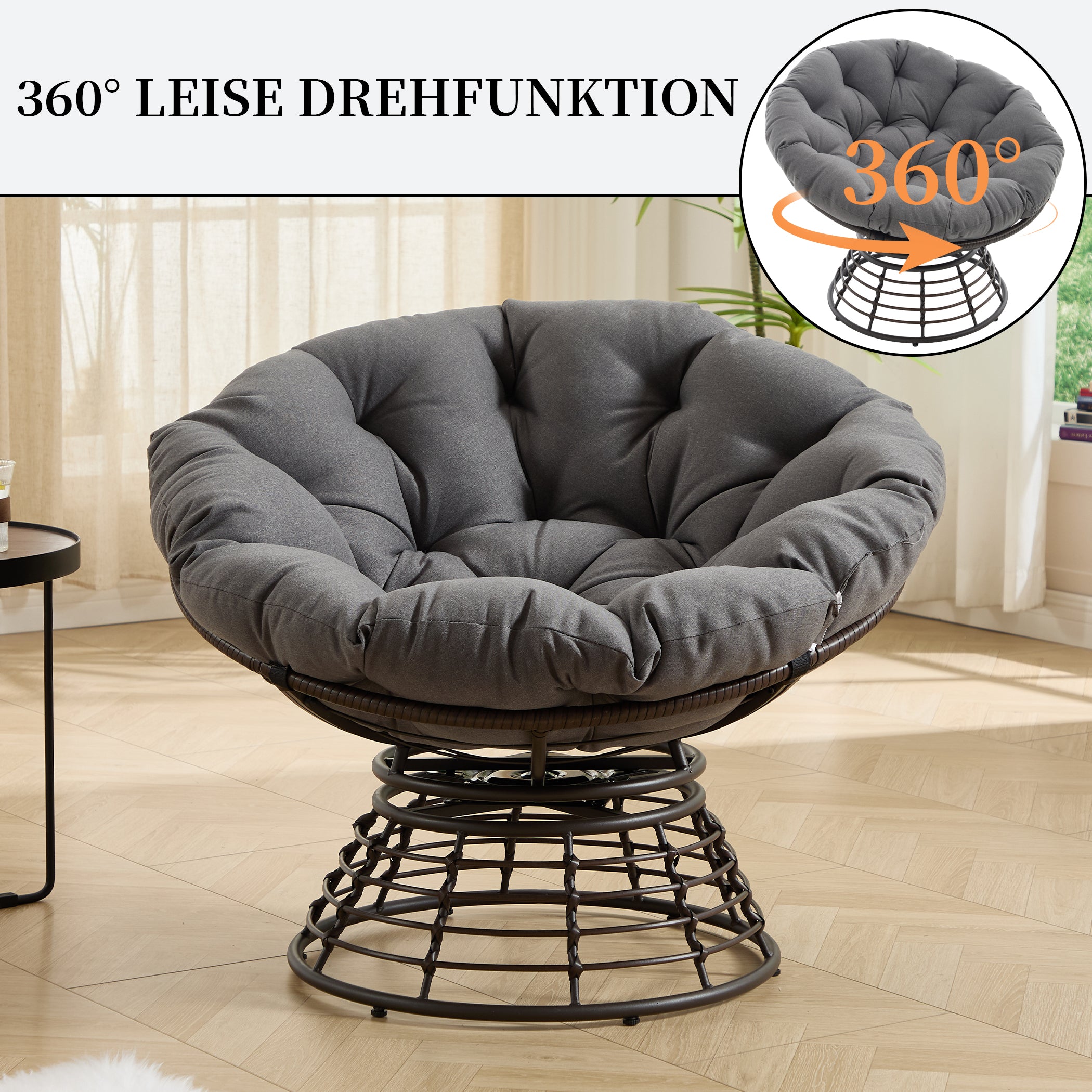 Drehbarer Papasan-Stuhl mit Stahlgestell