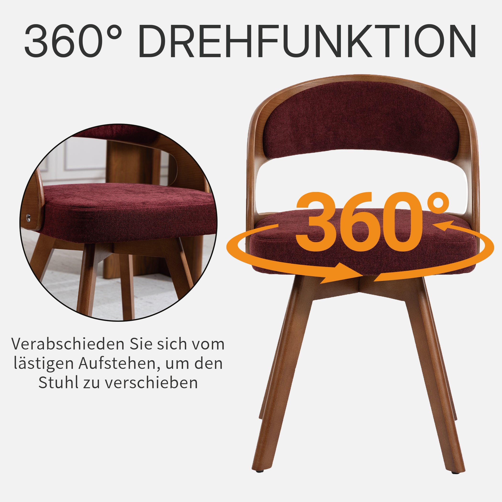 Drehbarer Esszimmerstuhl 2er-Set mit Buchenholzrahmen