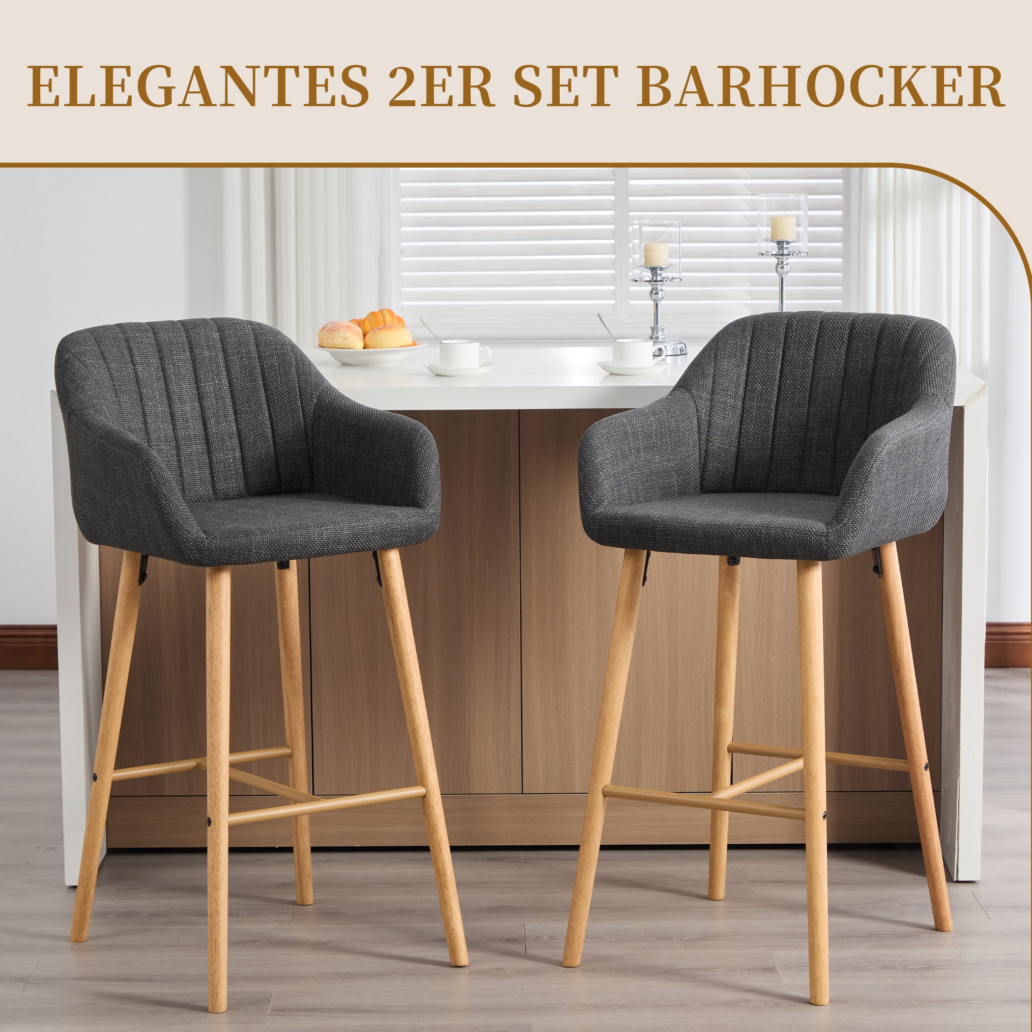2er Set Barstühle aus Leinenstoff