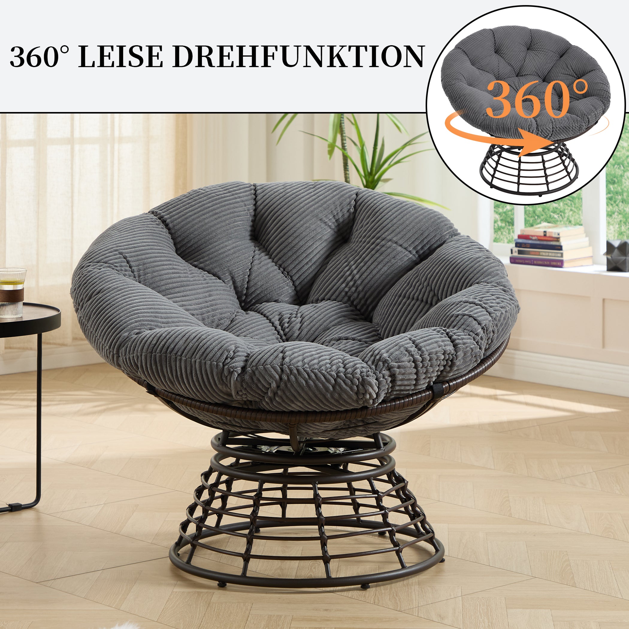 Drehbarer Papasan-Stuhl mit Stahlgestell