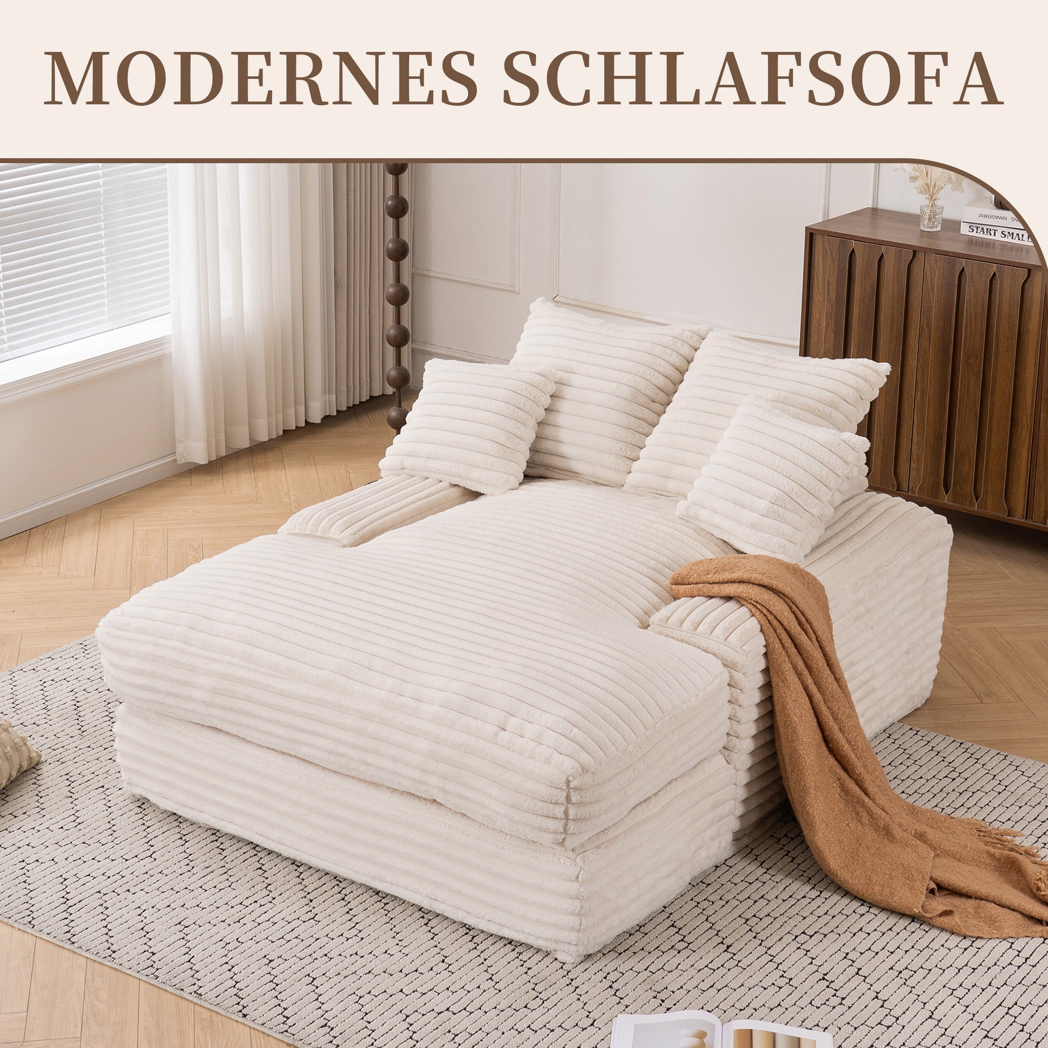 Schlafsofa Kordstoff mit 4 Abnehmbaren Kissen