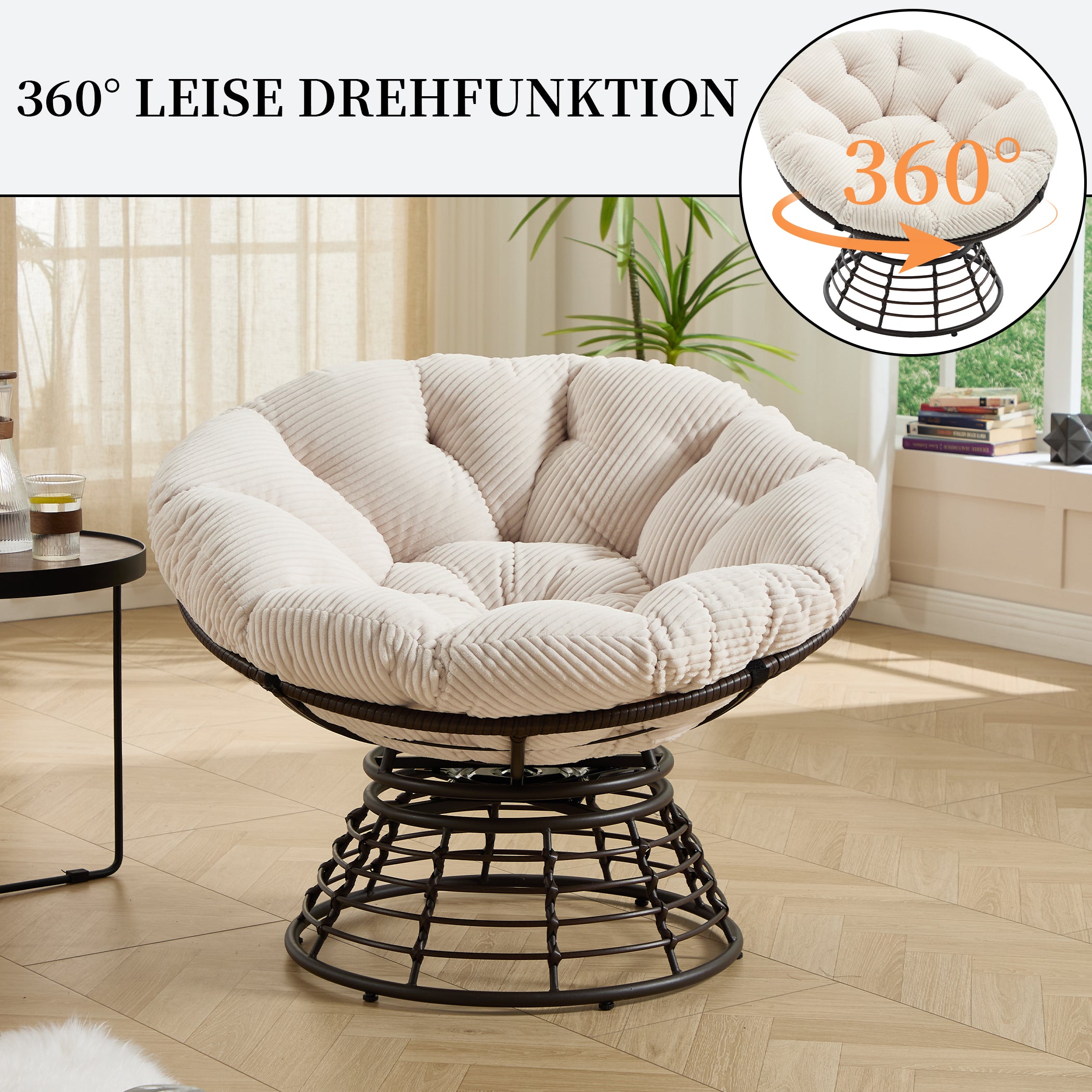 Drehbarer Papasan-Stuhl mit Stahlgestell