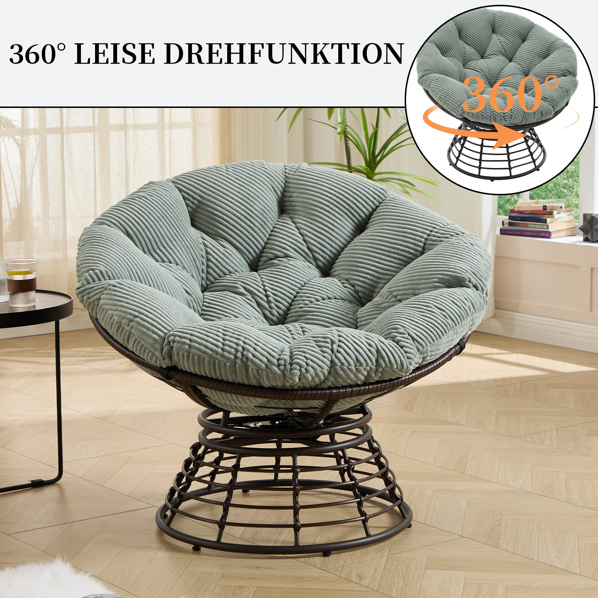 Drehbarer Papasan-Stuhl mit Stahlgestell