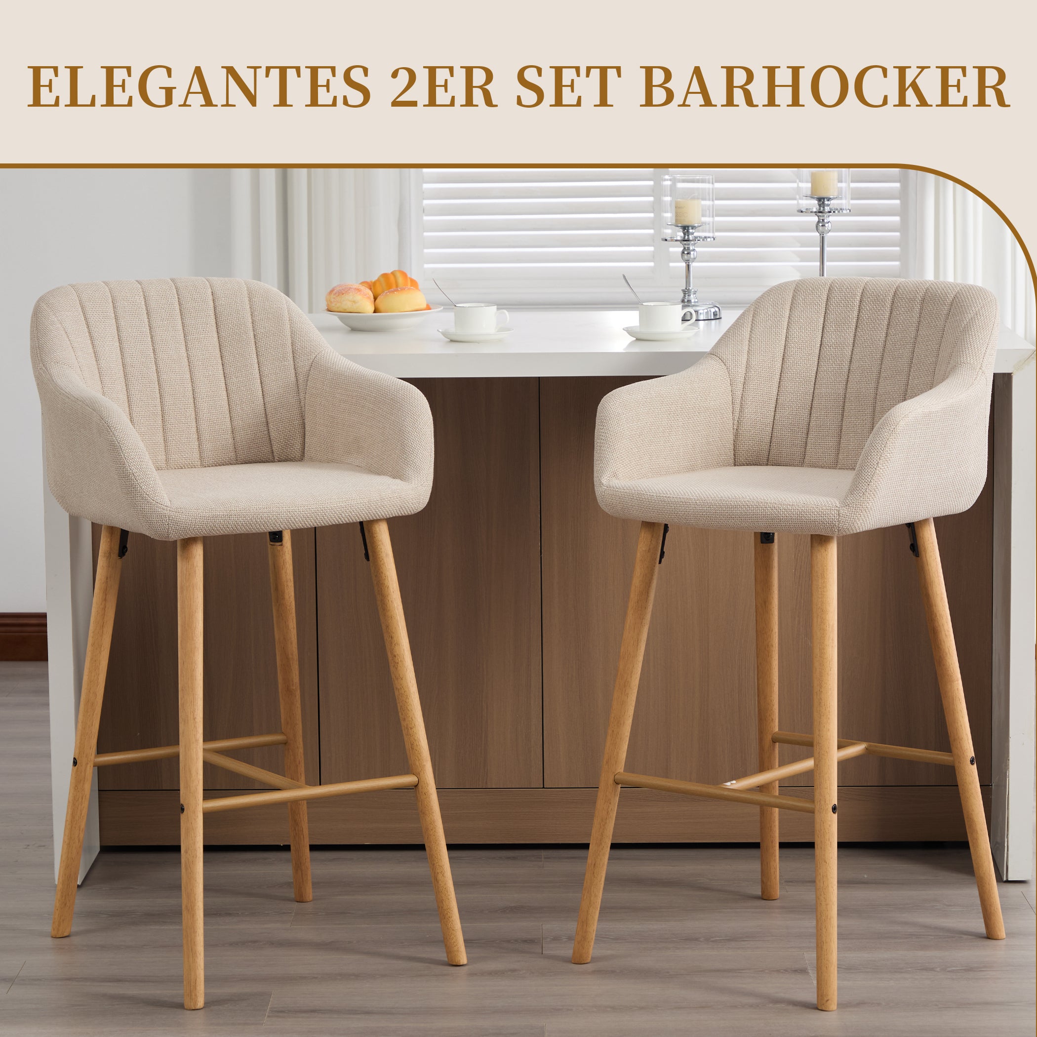 2er Set Barstühle aus Leinenstoff