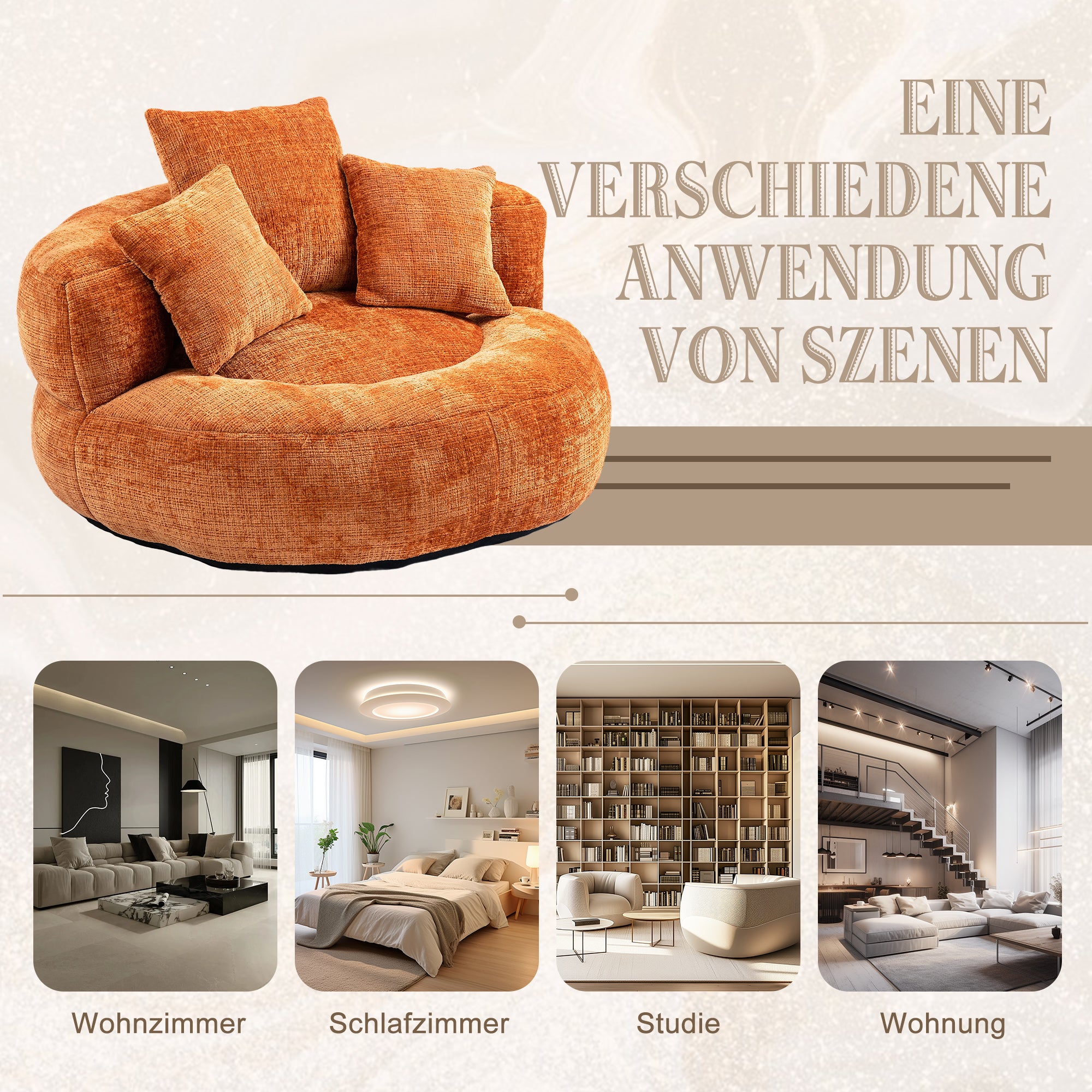 Sitzsack mit Unterstützend Rückenlehne und 3 Kissen