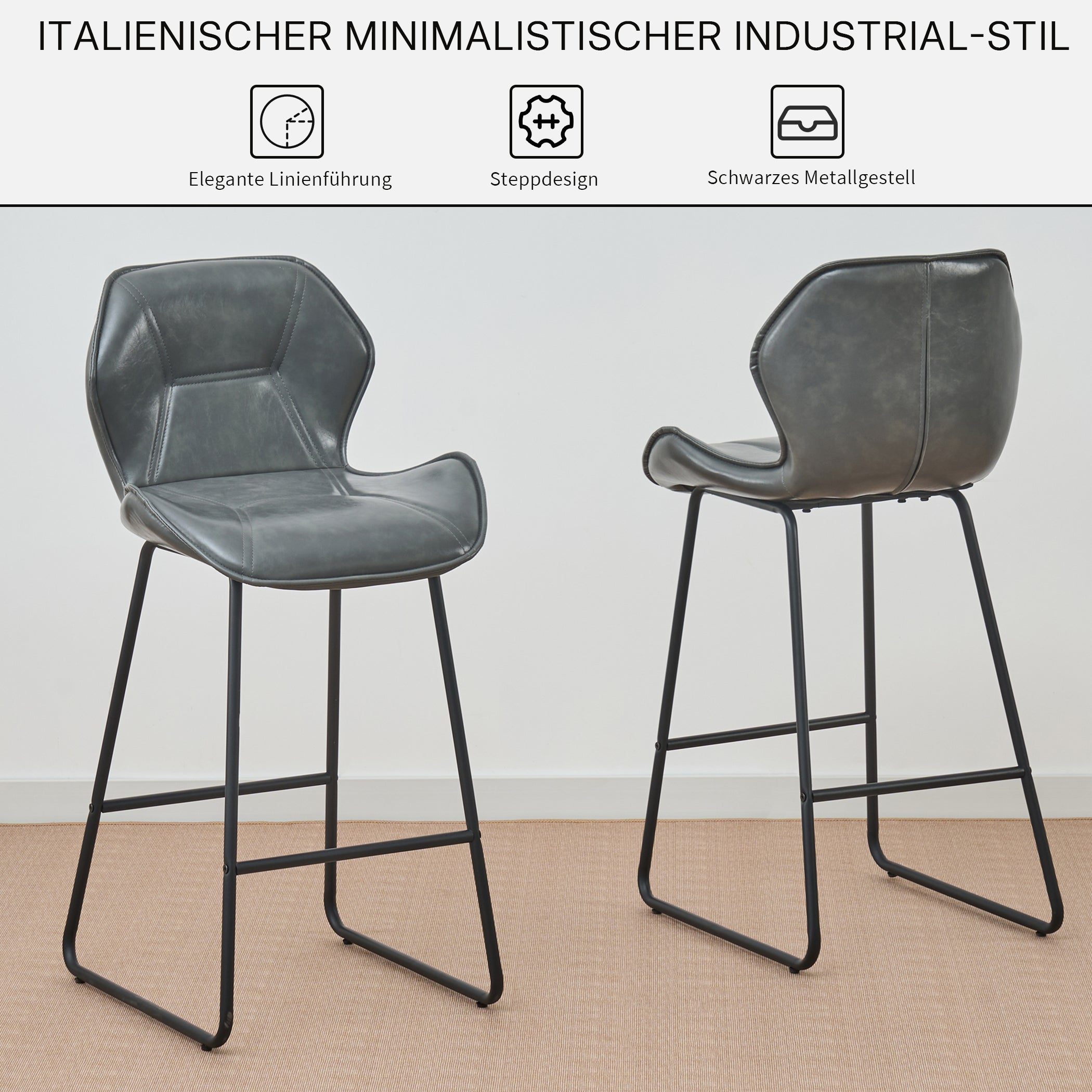 Barhocker 2er Set aus Kunstleder