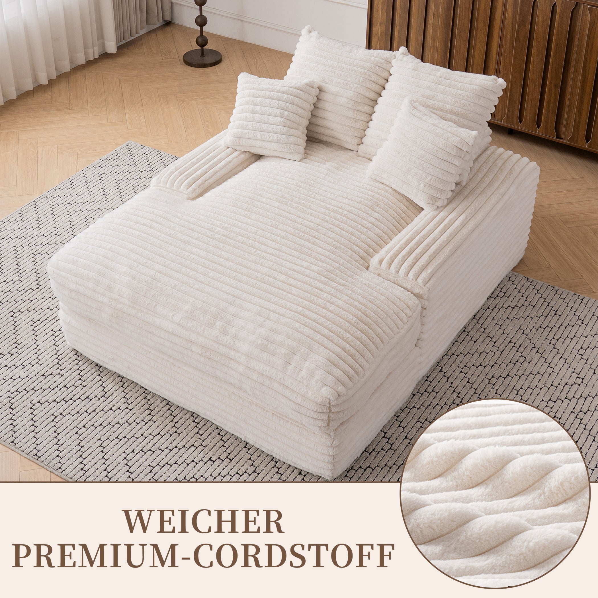 Schlafsofa Kordstoff mit 4 Abnehmbaren Kissen