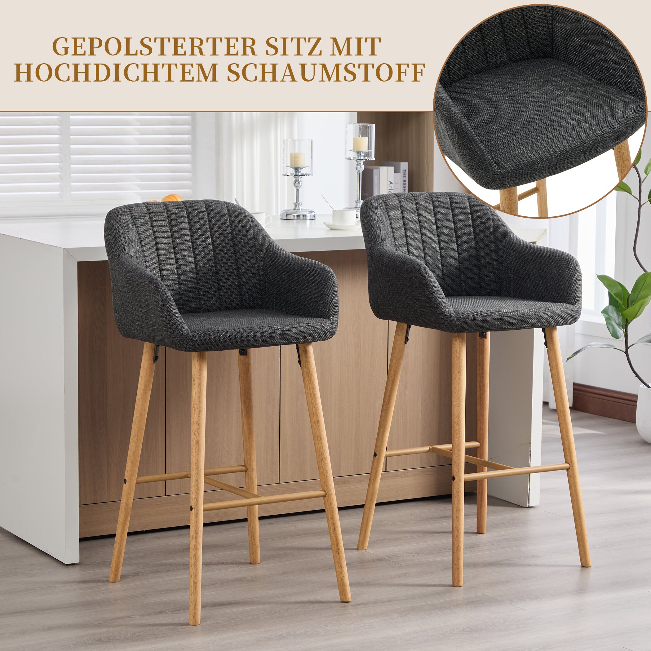 2er Set Barstühle aus Leinenstoff
