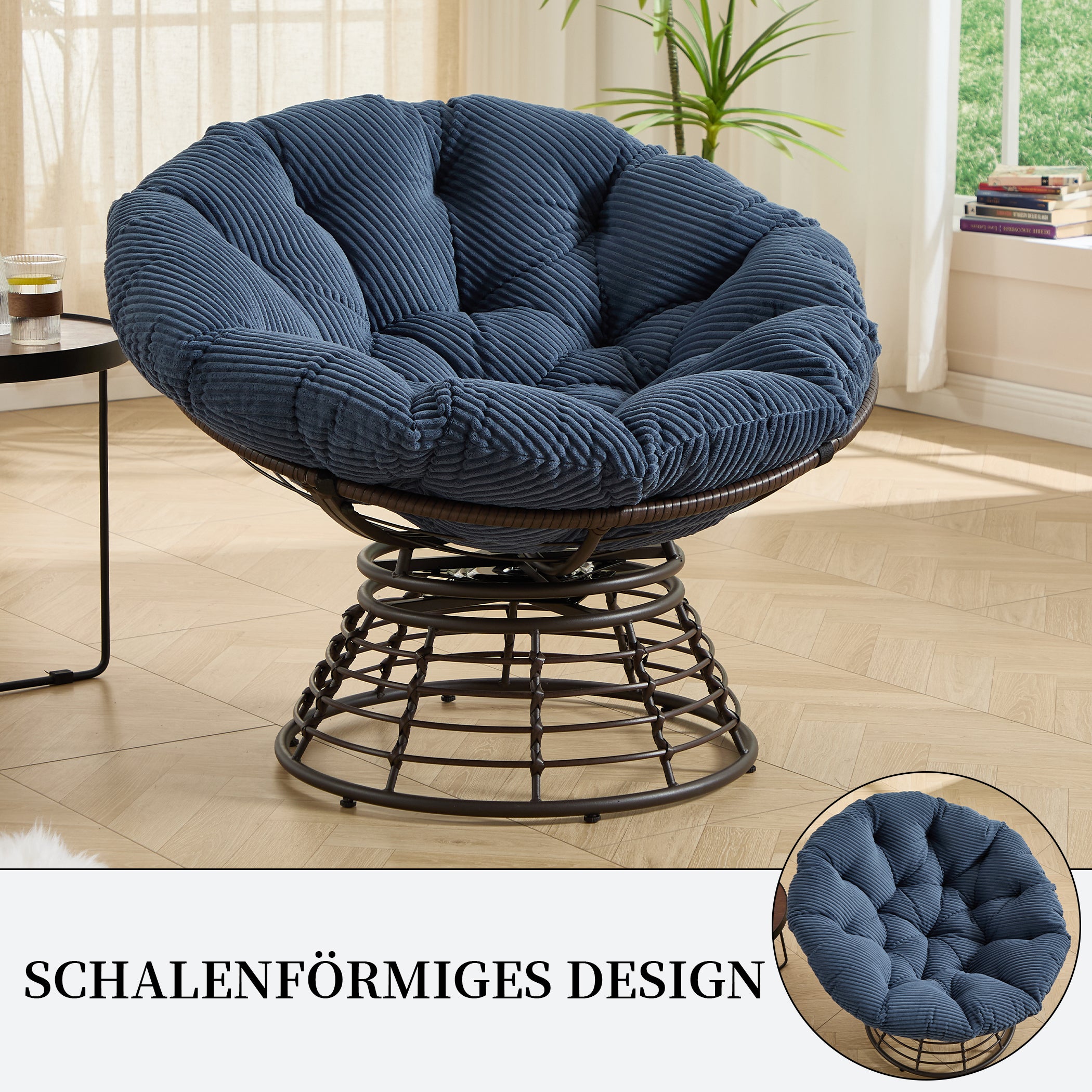 Drehbarer Papasan-Stuhl mit Stahlgestell