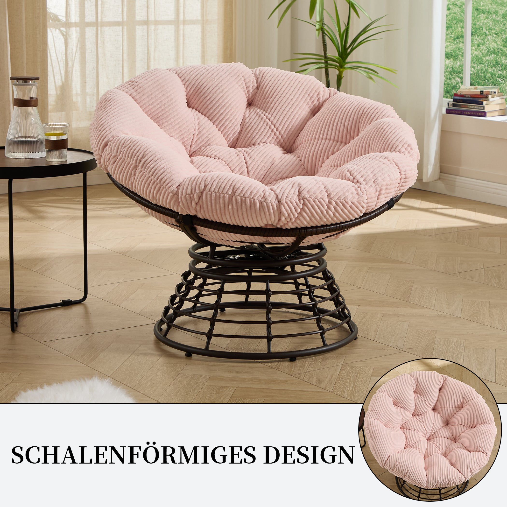 Drehbarer Papasan-Stuhl mit Stahlgestell