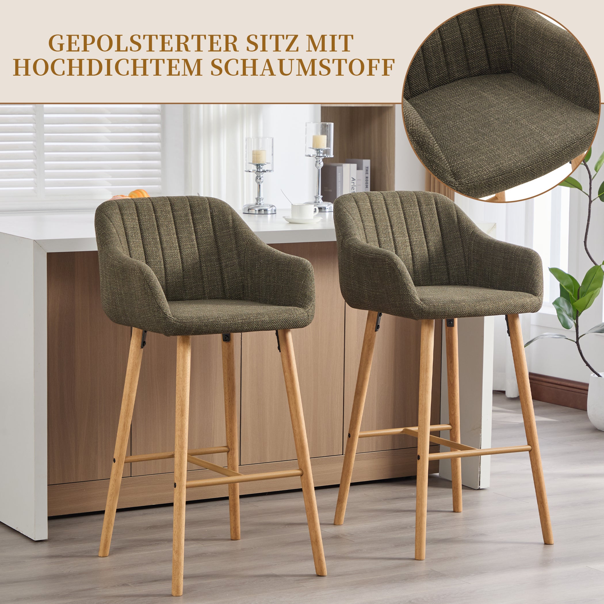2er Set Barstühle aus Leinenstoff