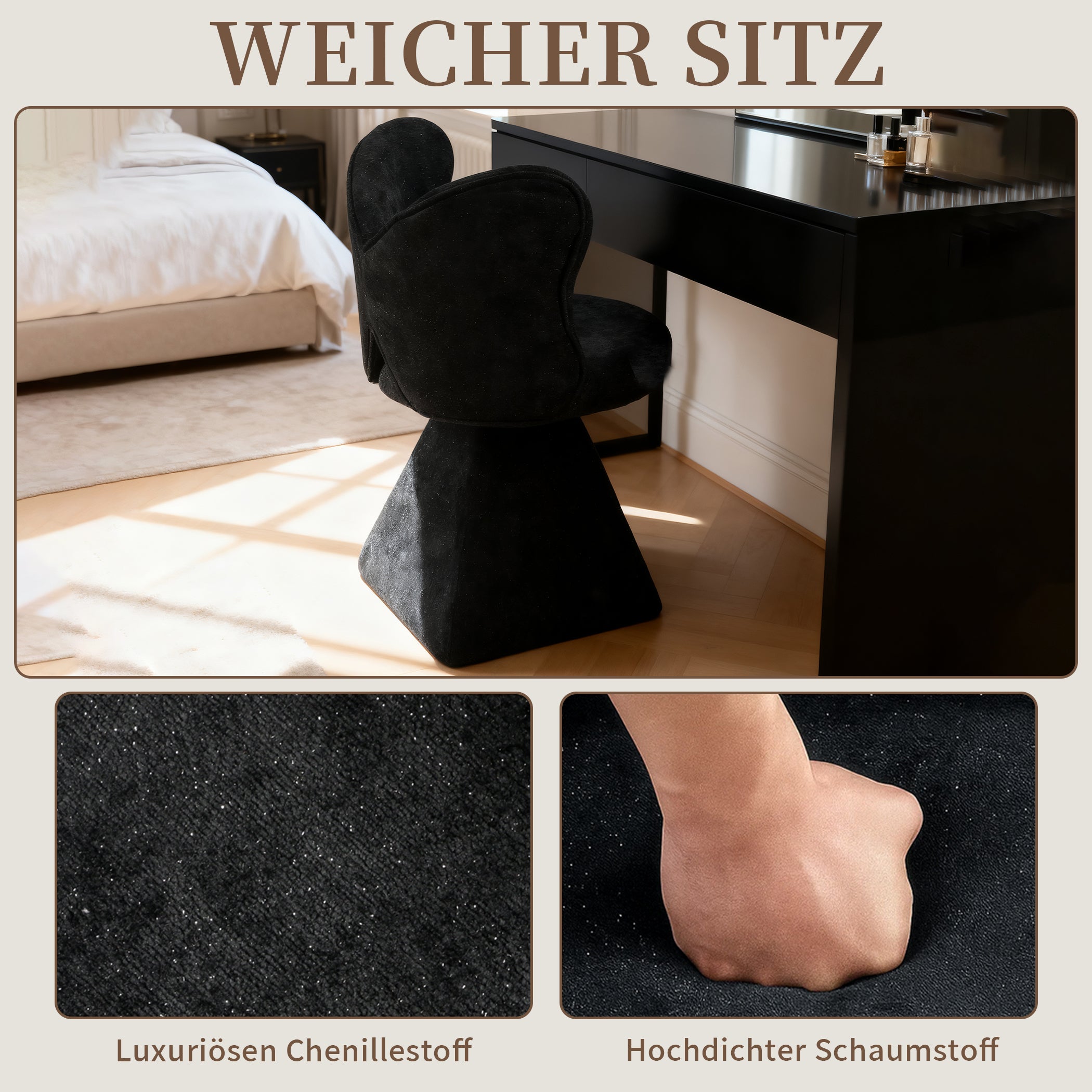 Drehsessel Chenillestoff Schminkhocker ohne Armlehnen