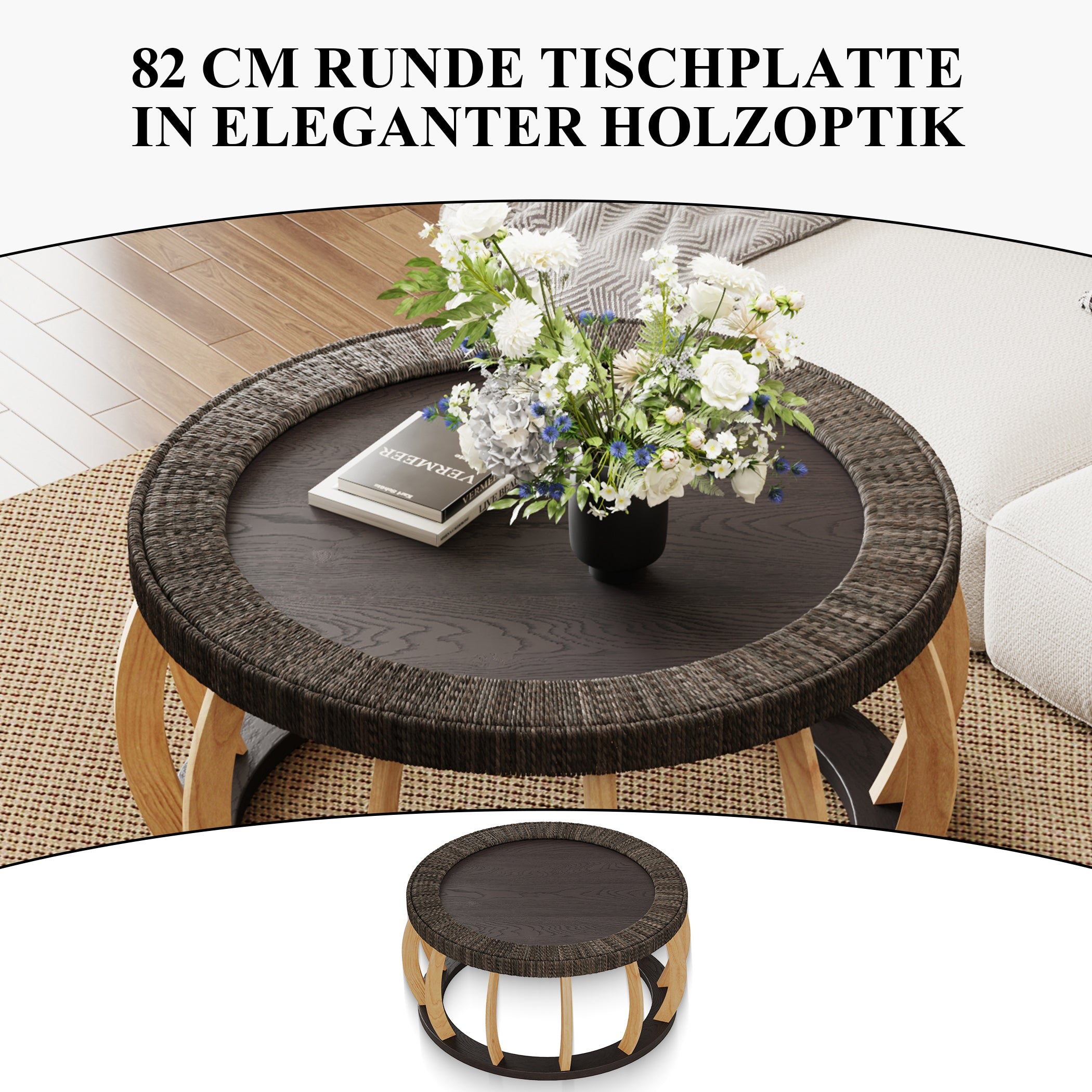 Runder Couchtisch mit Stauraum