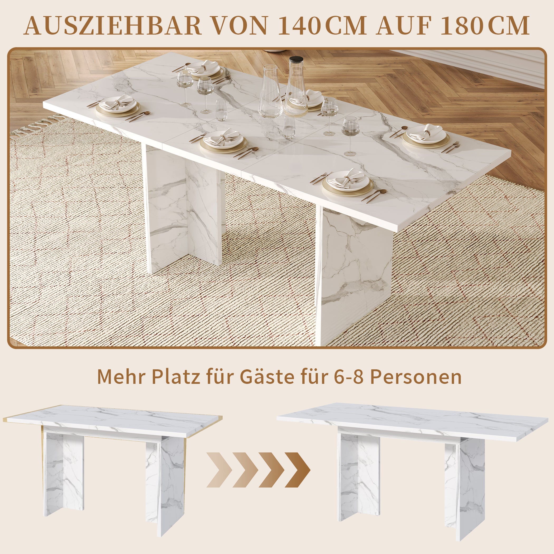 Ausziehbarer Esstisch für 6-8 Personen, 140(180)*80 cm