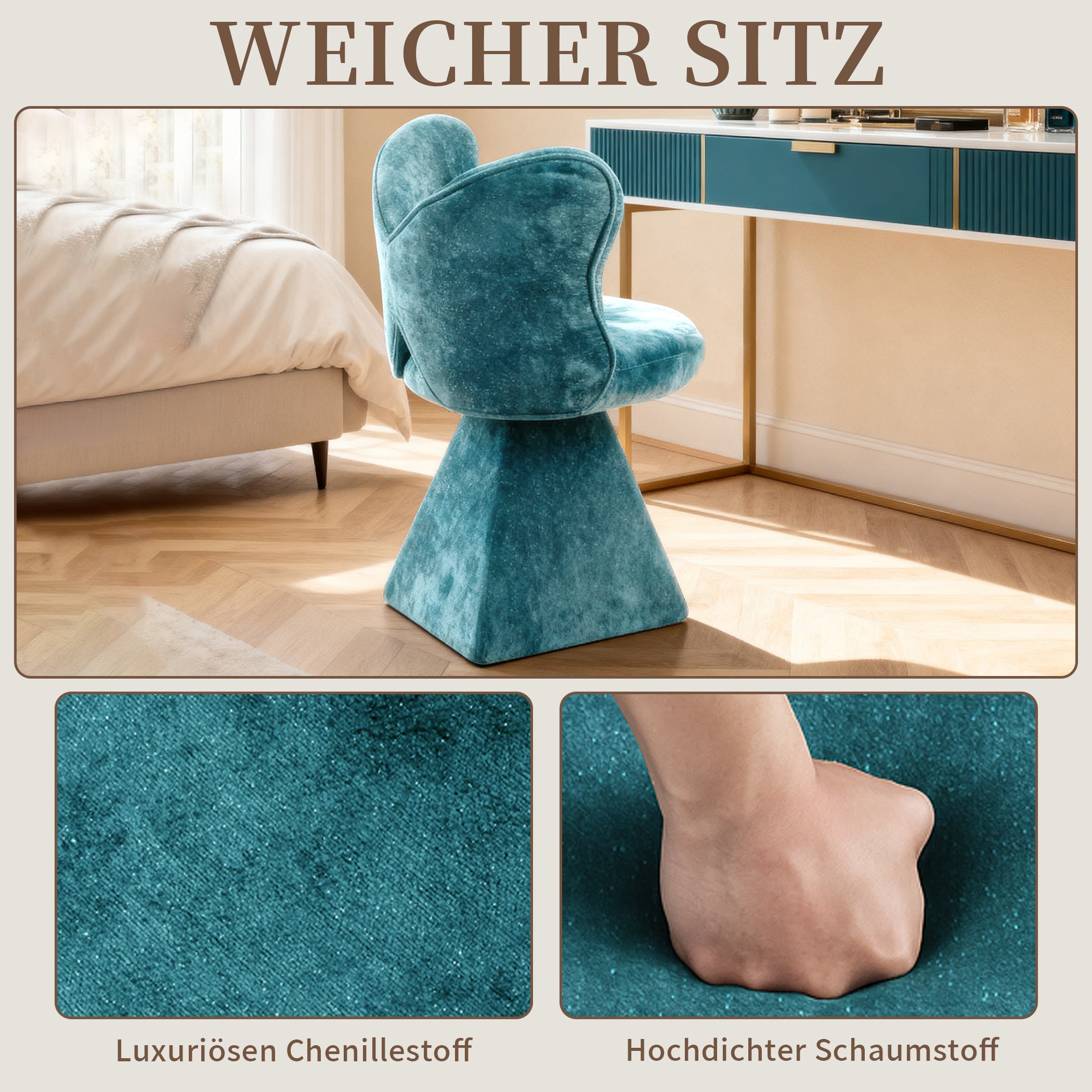 Drehsessel Chenillestoff Schminkhocker ohne Armlehnen