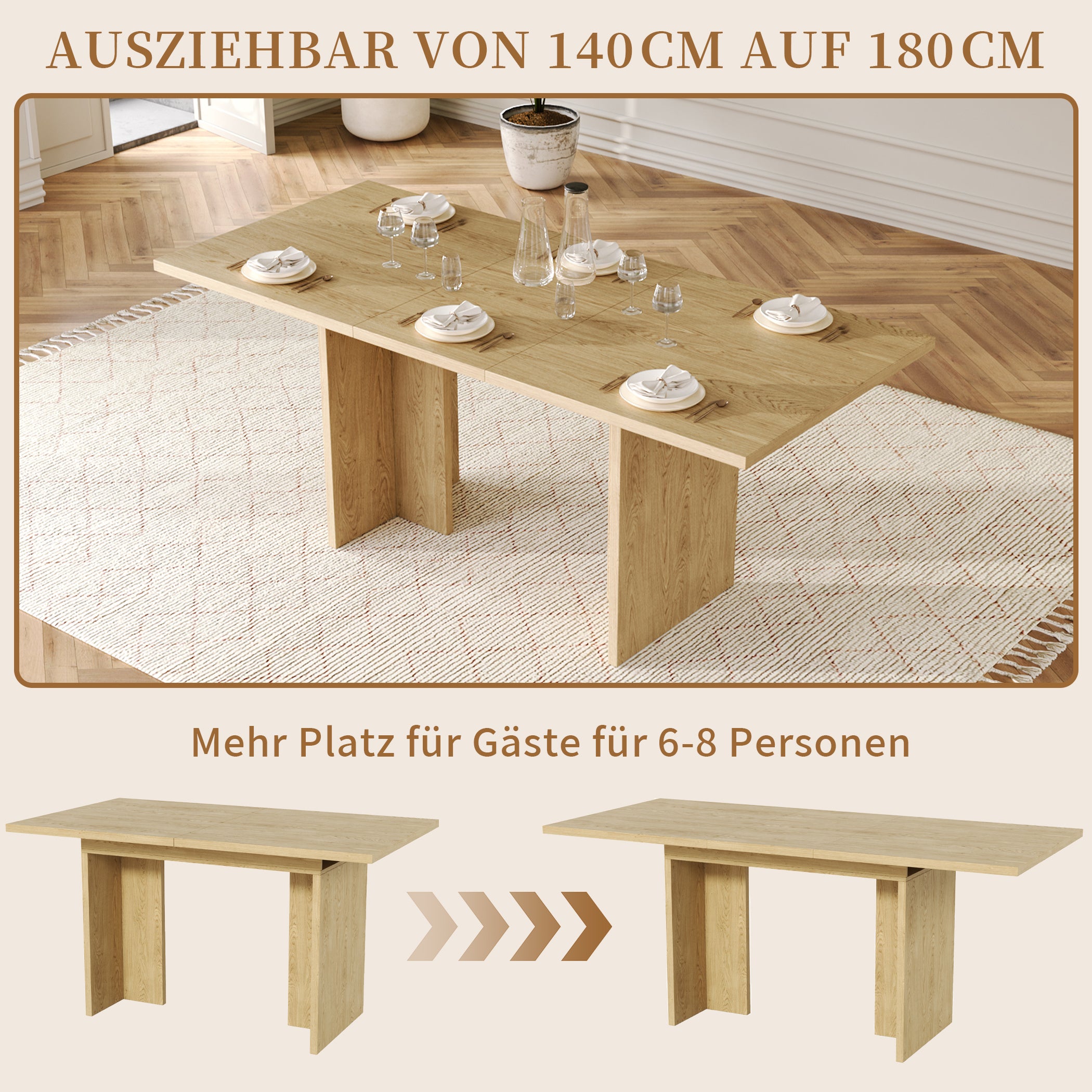 Ausziehbarer Esstisch für 6-8 Personen, 140(180)*80 cm