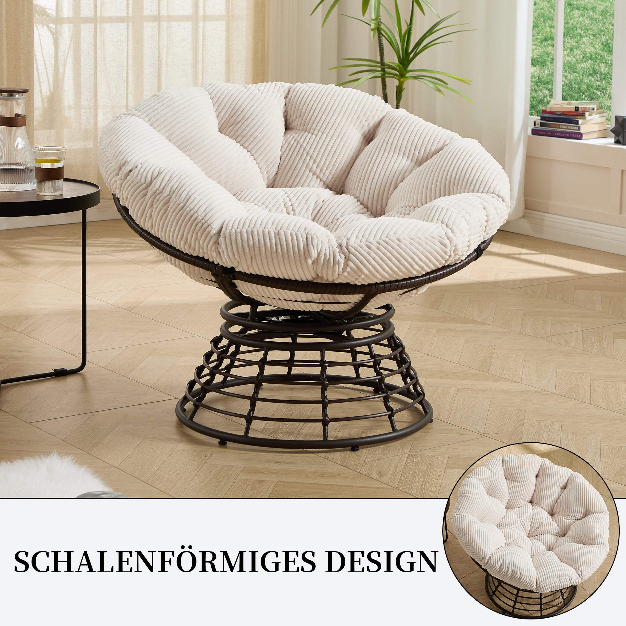 Drehbarer Papasan-Stuhl mit Stahlgestell