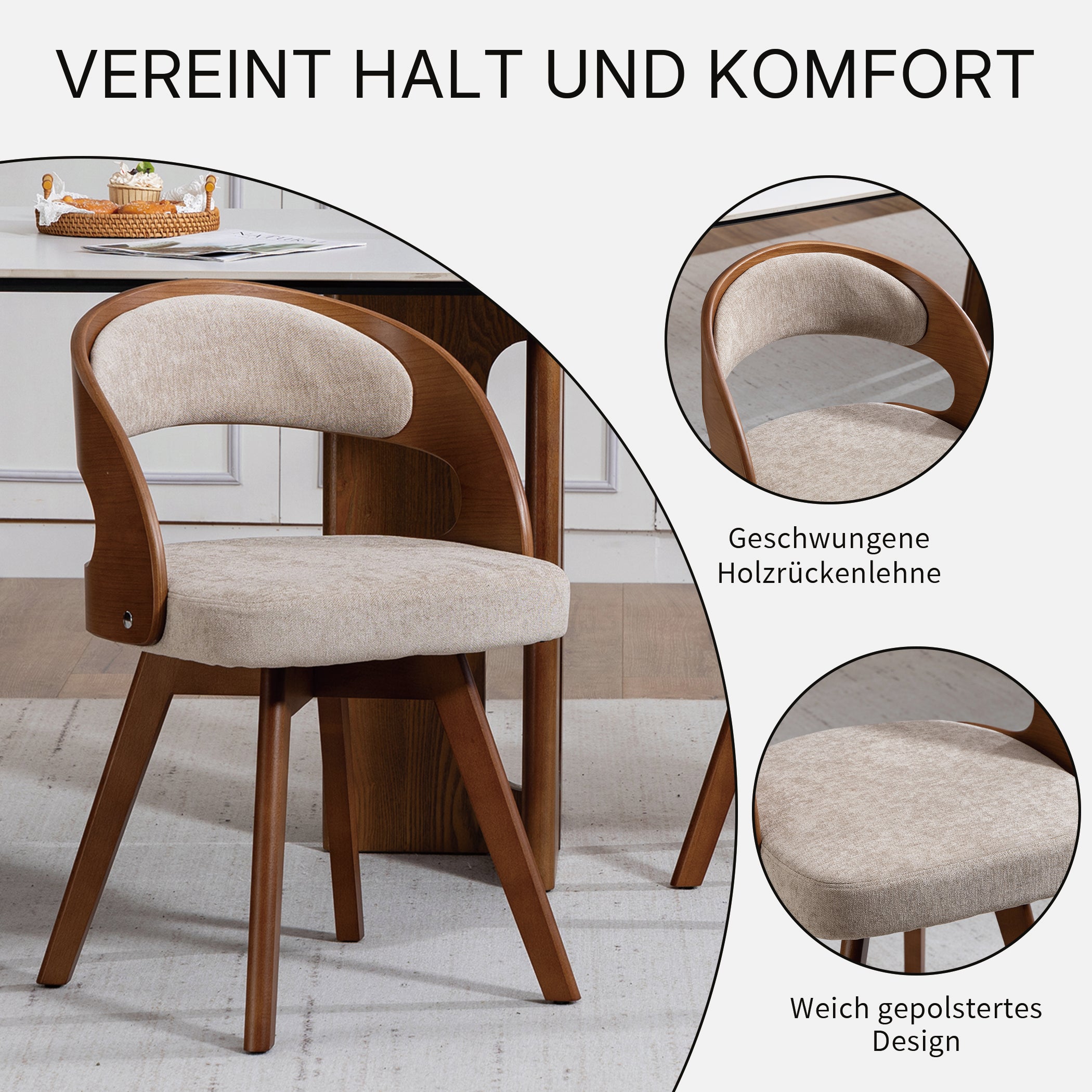 Drehbarer Esszimmerstuhl 2er-Set mit Buchenholzrahmen