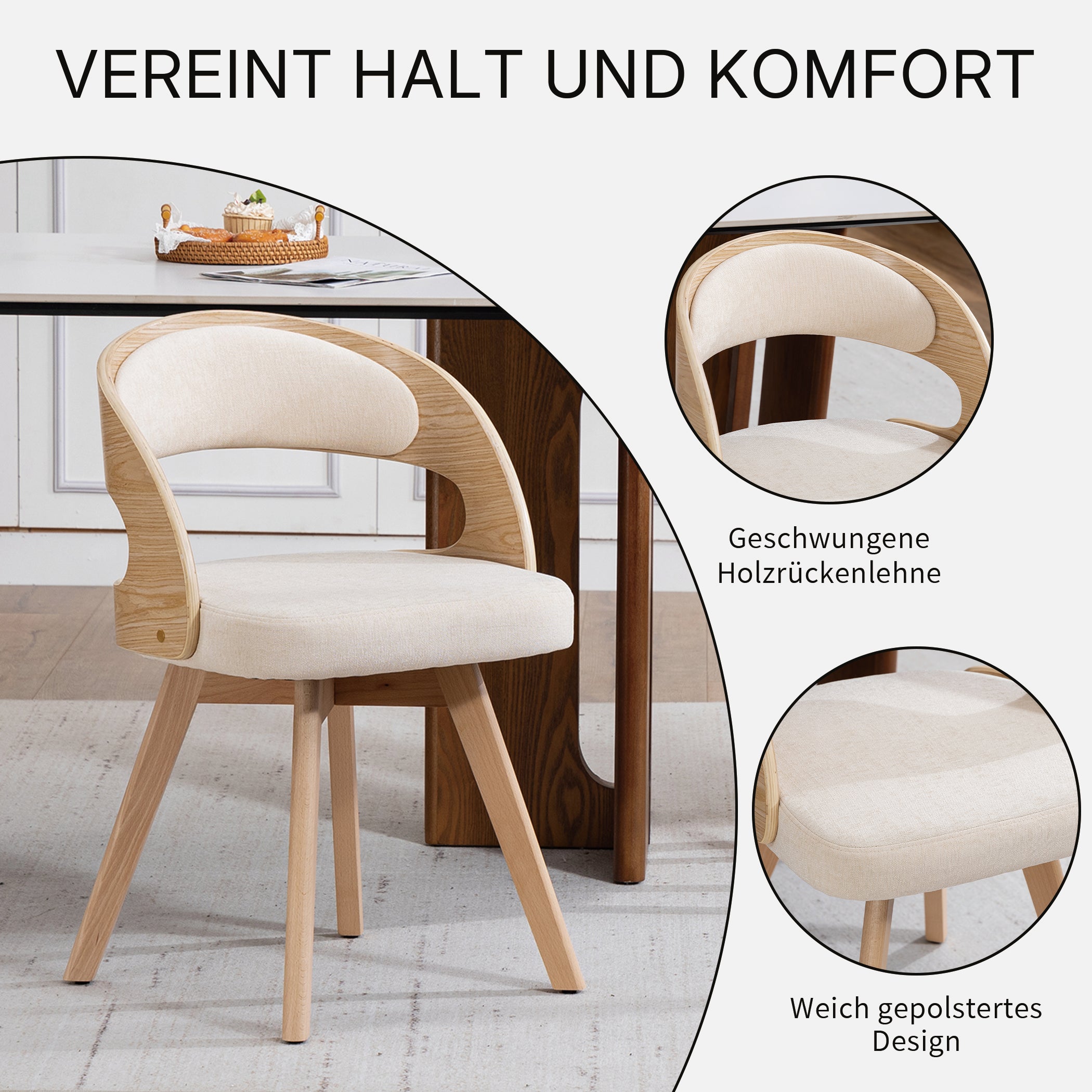 Drehbarer Esszimmerstuhl 2er-Set mit Buchenholzrahmen