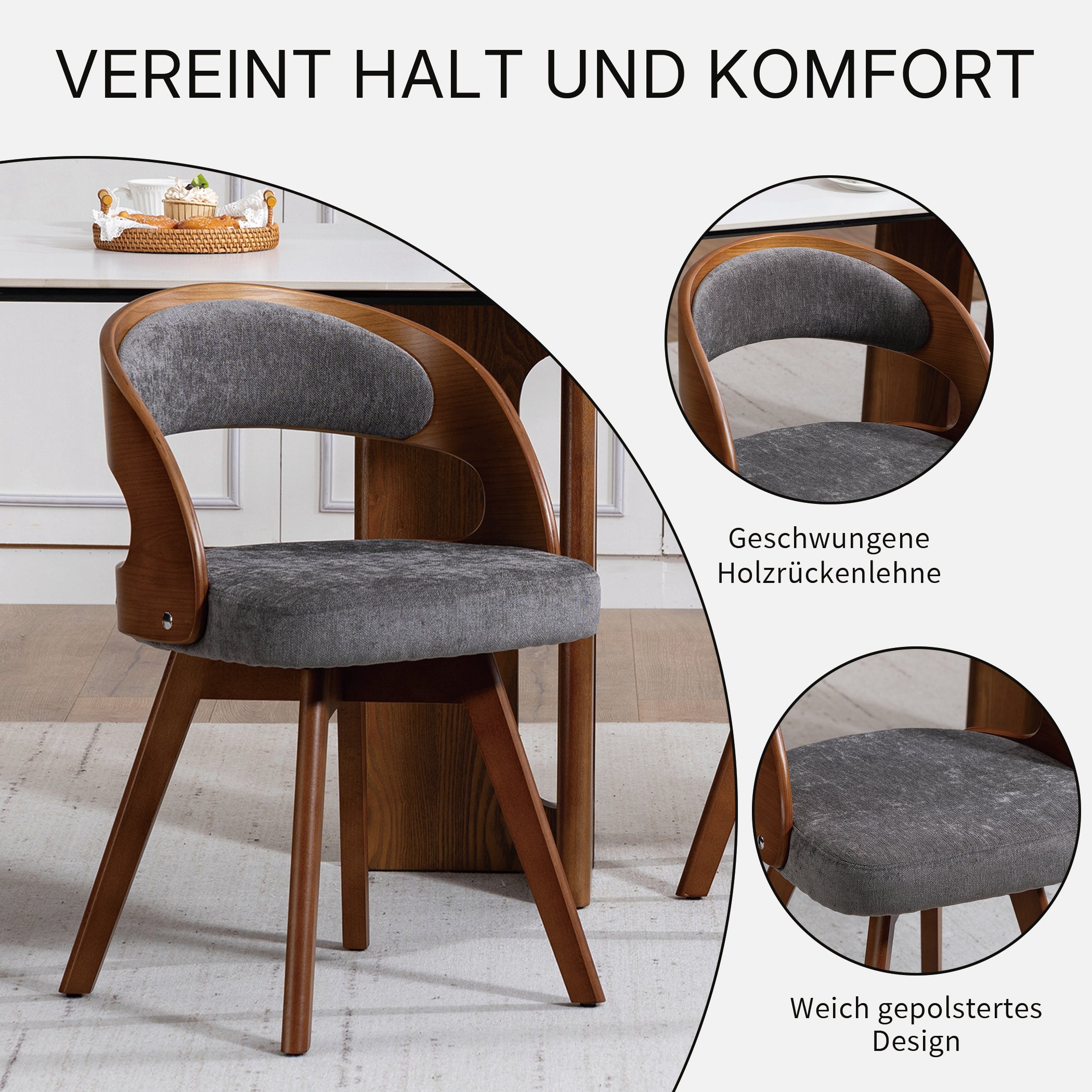 Drehbarer Esszimmerstuhl 2er-Set mit Buchenholzrahmen