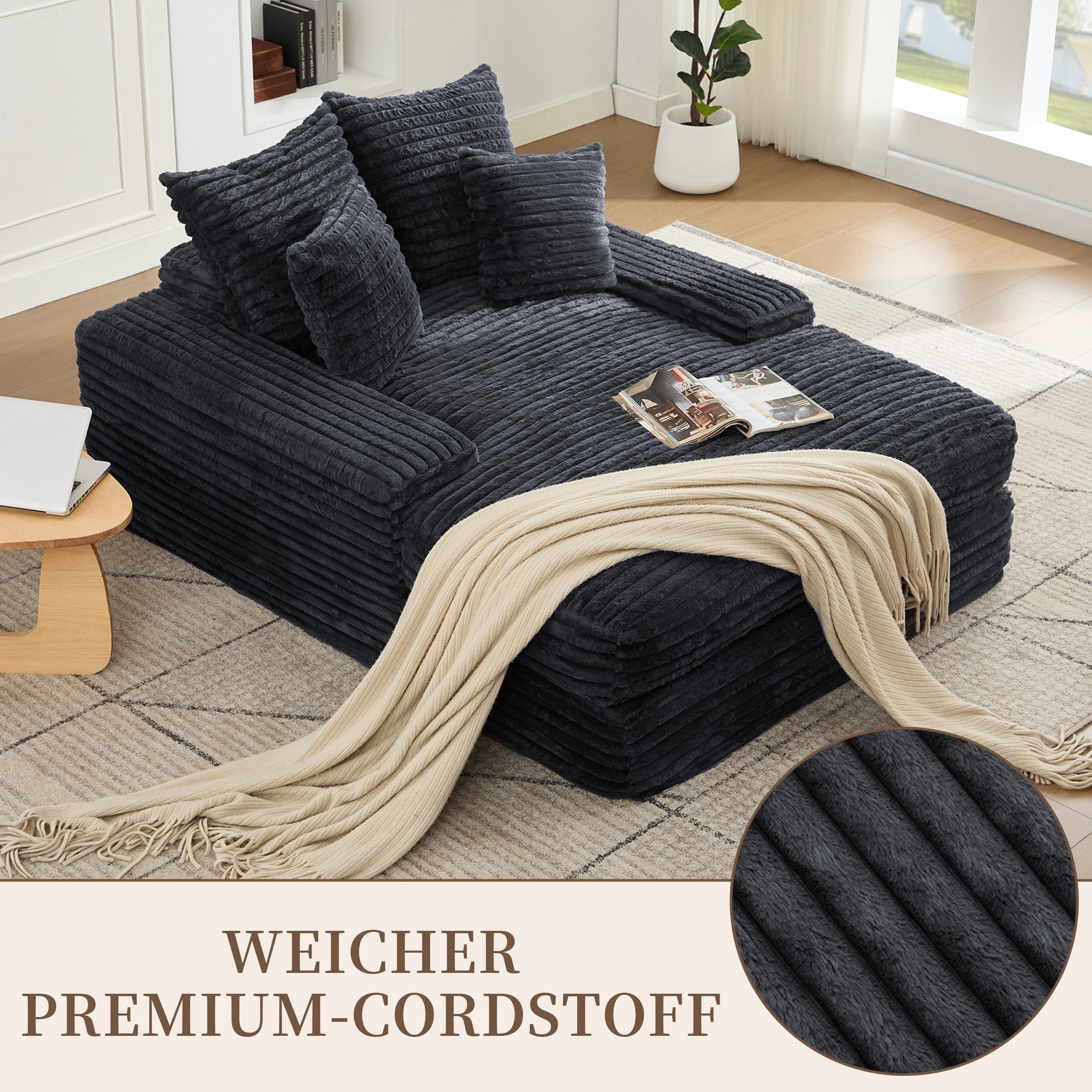 Schlafsofa Kordstoff mit 4 Abnehmbaren Kissen