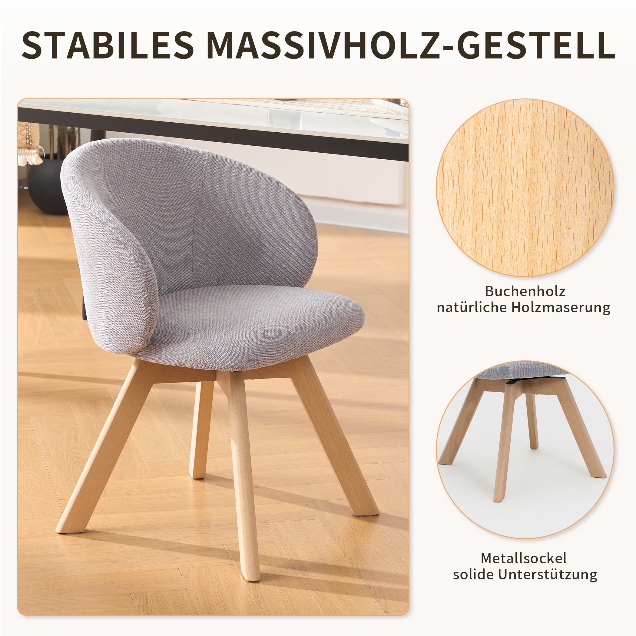 Drehbarer Esszimmerstuhl 2er-Set mit Holzbeinen