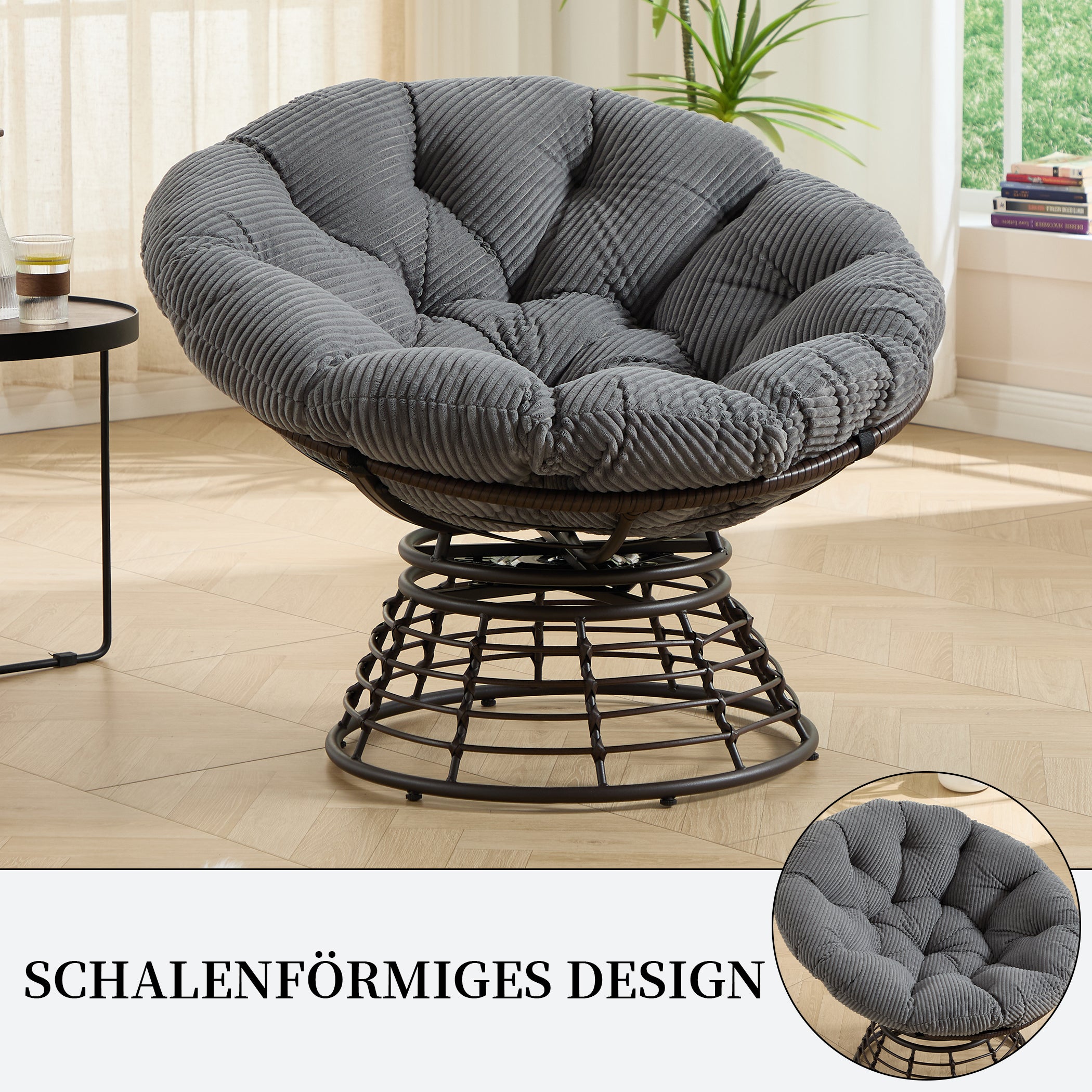 Drehbarer Papasan-Stuhl mit Stahlgestell