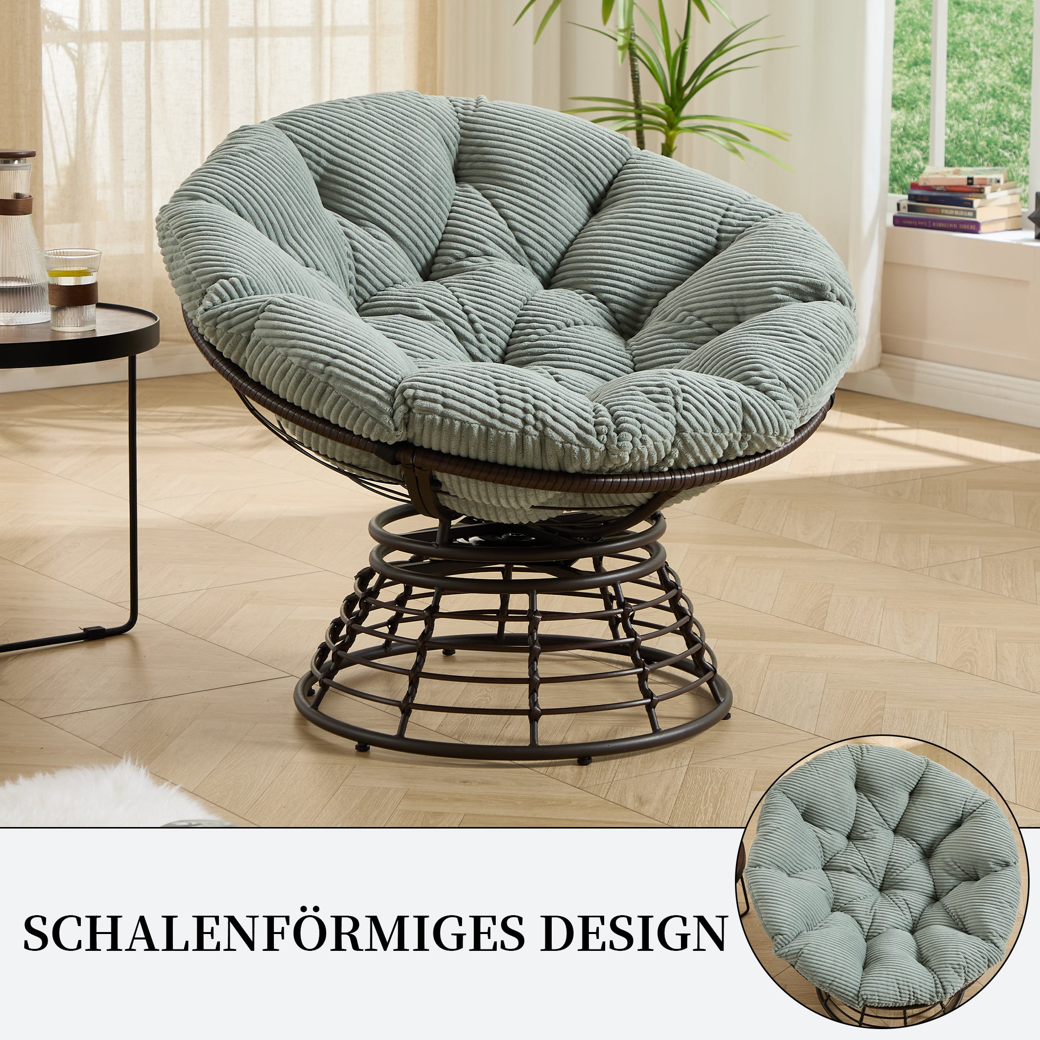 Drehbarer Papasan-Stuhl mit Stahlgestell