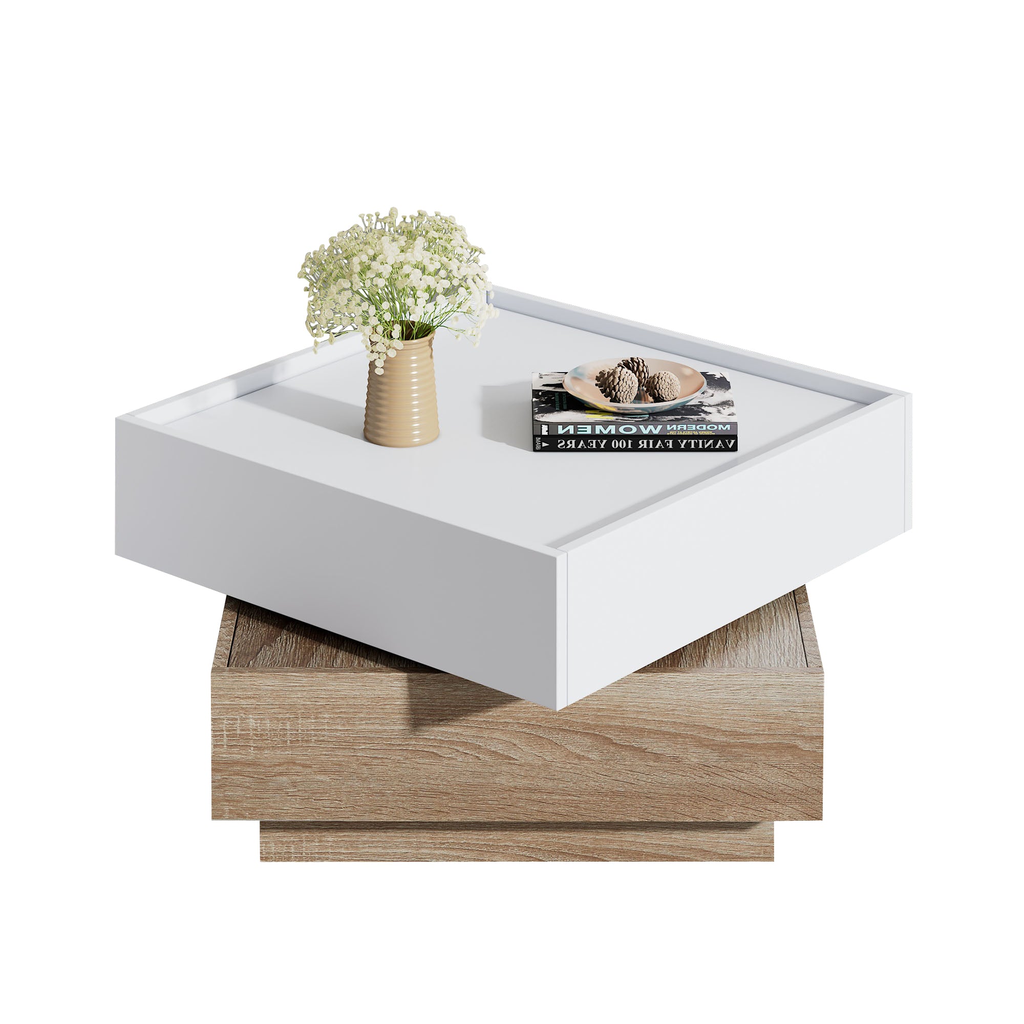 360° Drehbare Couchtisch mit 2 Schubladen