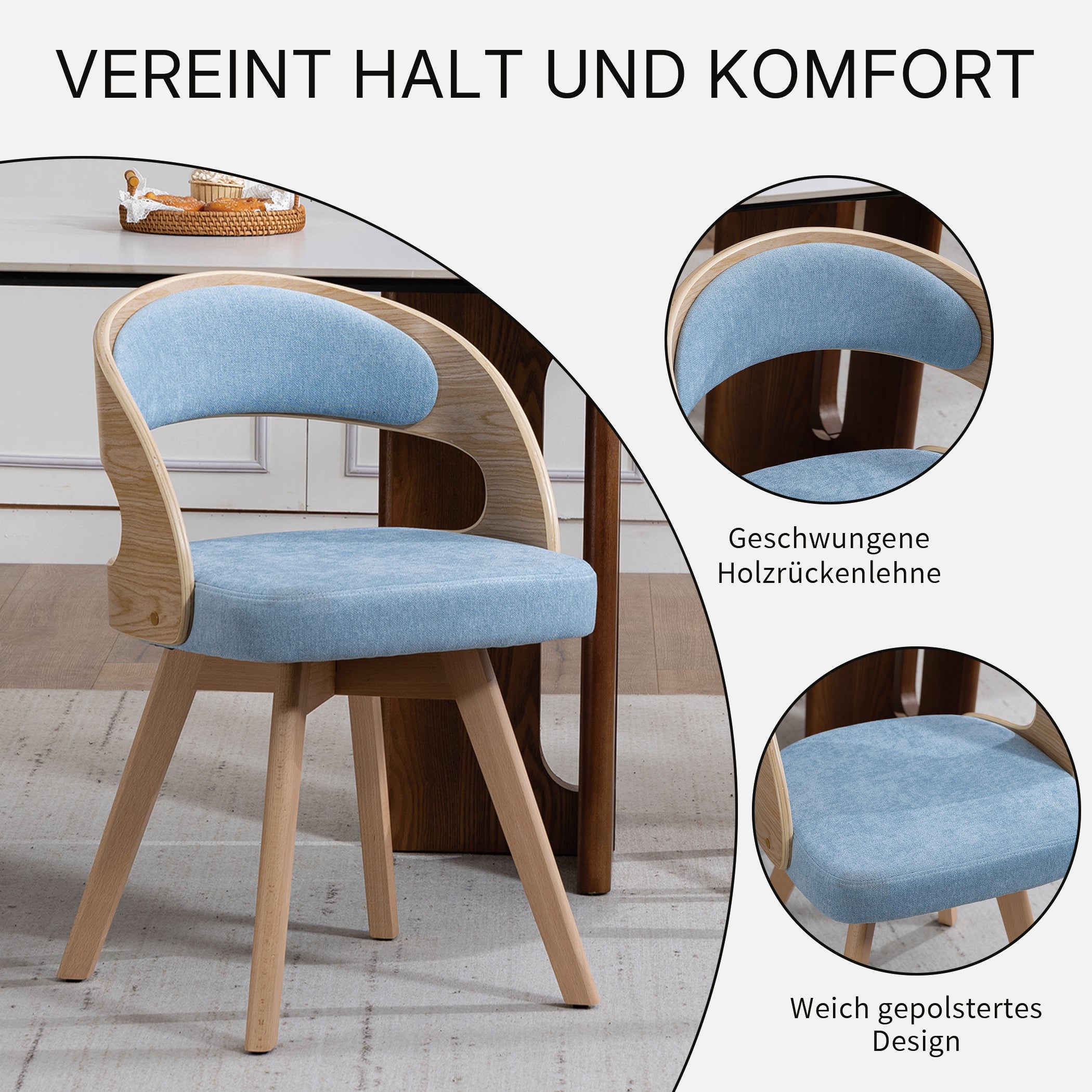 Drehbarer Esszimmerstuhl 2er-Set mit Buchenholzrahmen