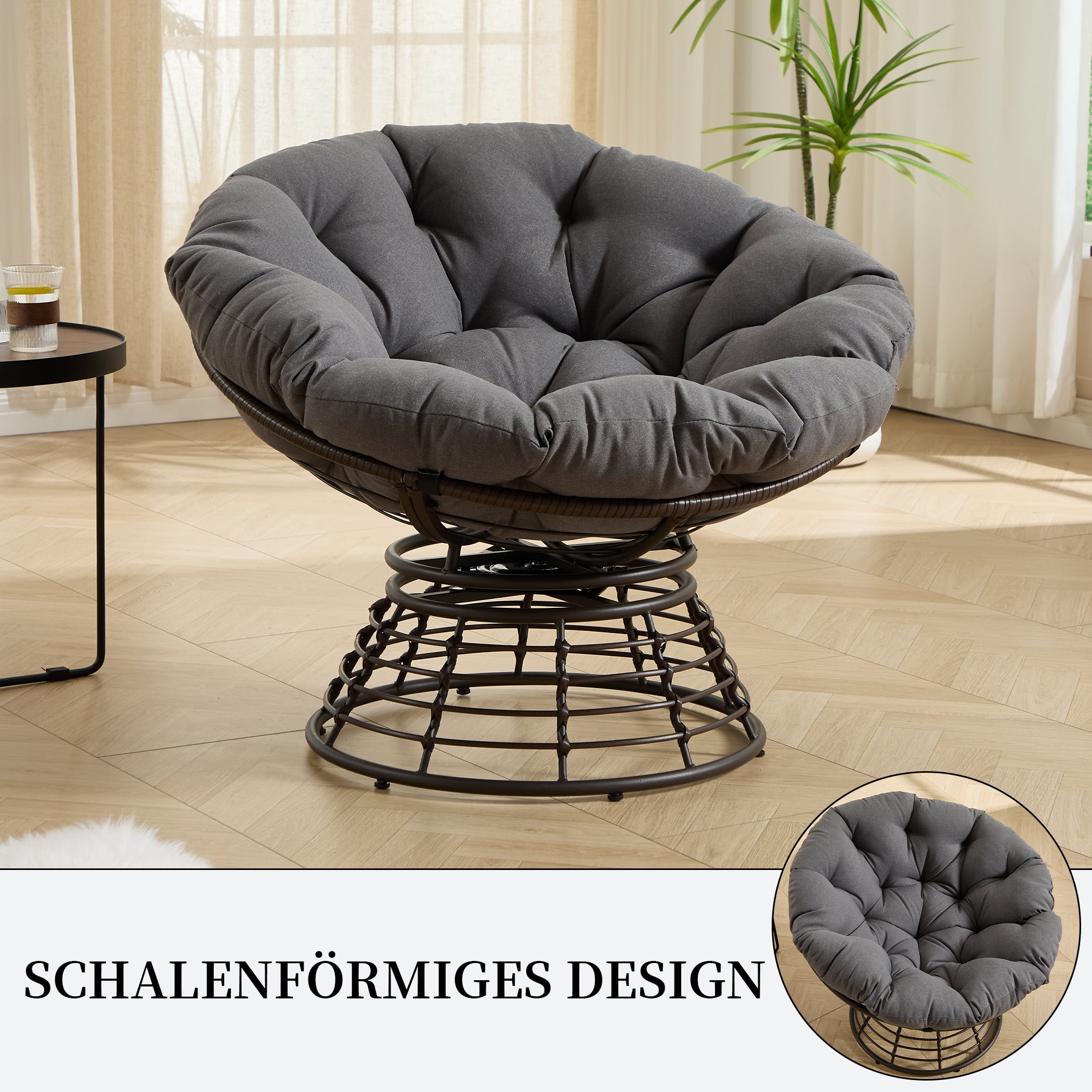 Drehbarer Papasan-Stuhl mit Stahlgestell