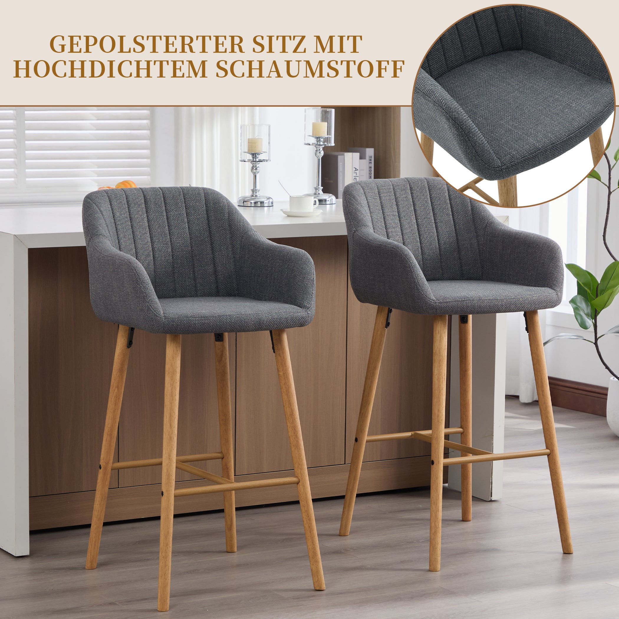 2er Set Barstühle aus Leinenstoff