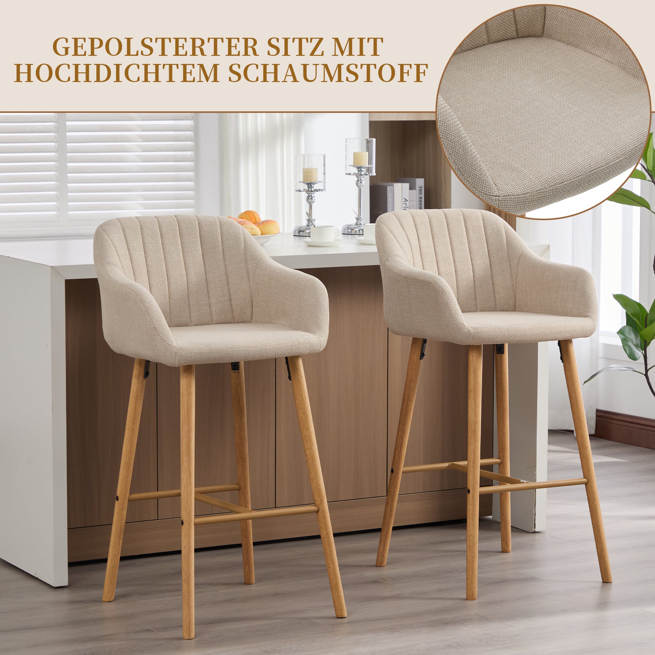 2er Set Barstühle aus Leinenstoff