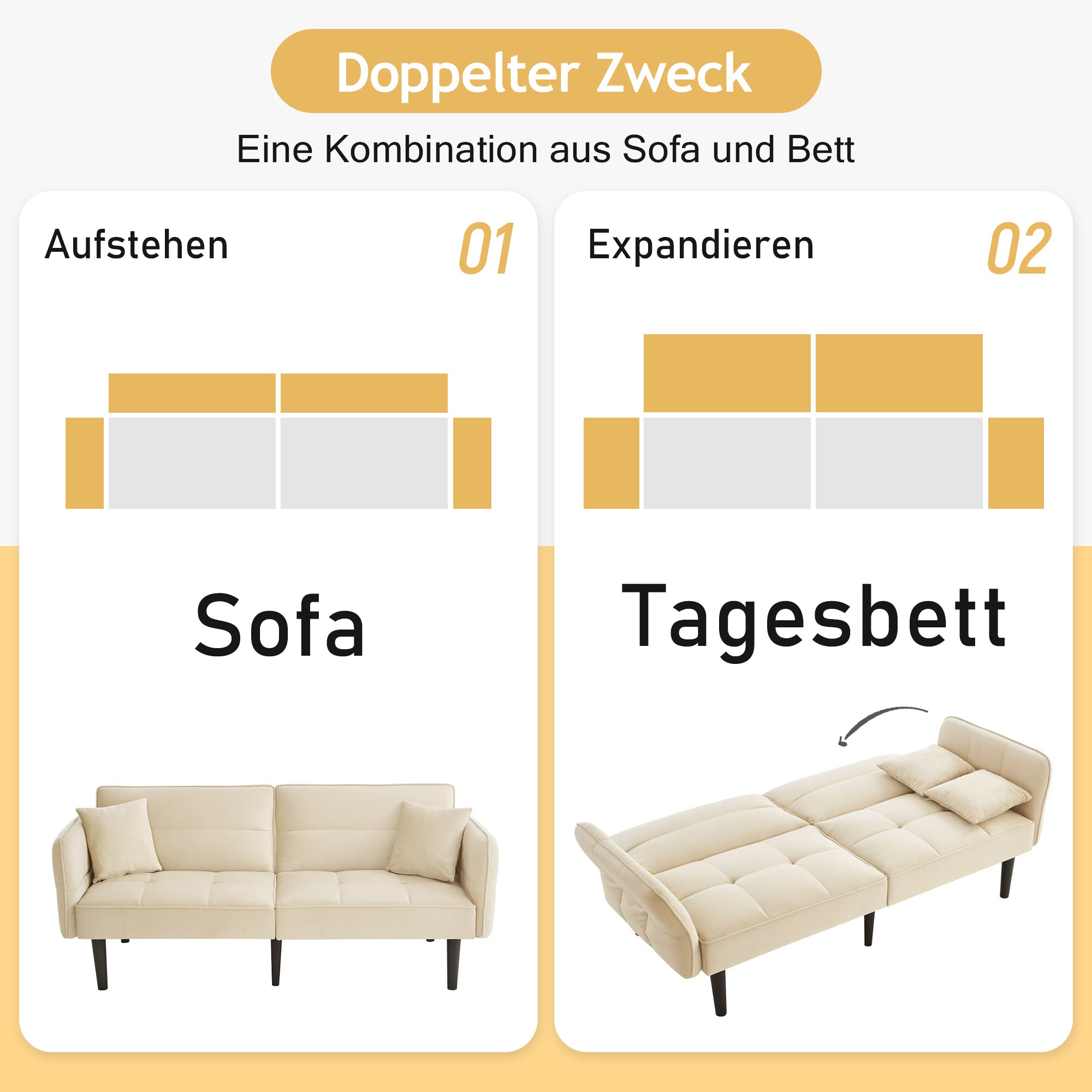 2-in-1 Verstellbares Schlafsofa mit 3 Liegepositionen