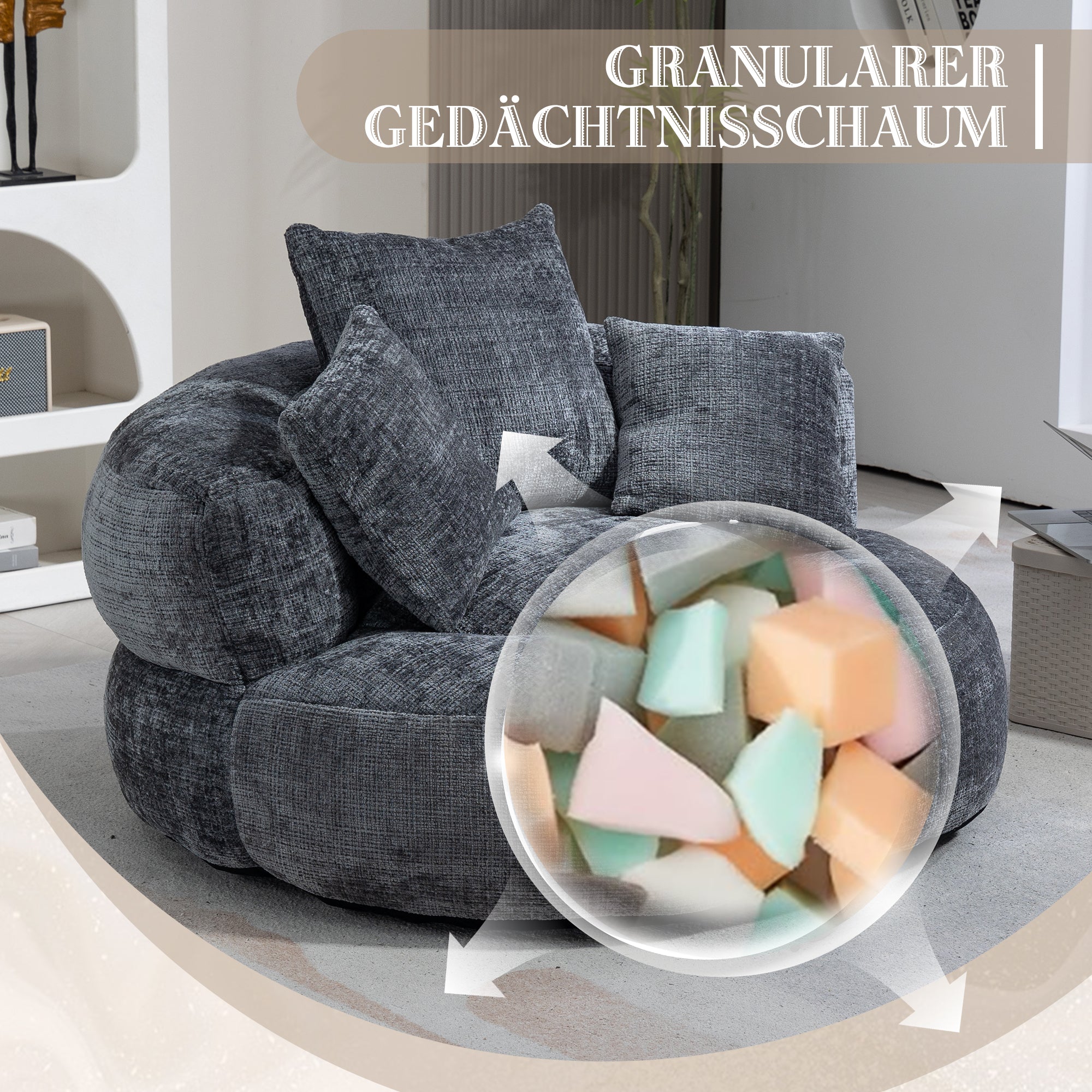 Sitzsack mit Unterstützend Rückenlehne und 3 Kissen