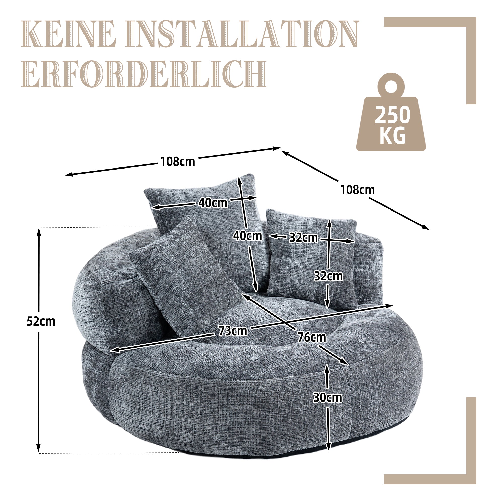 Sitzsack mit Unterstützend Rückenlehne und 3 Kissen