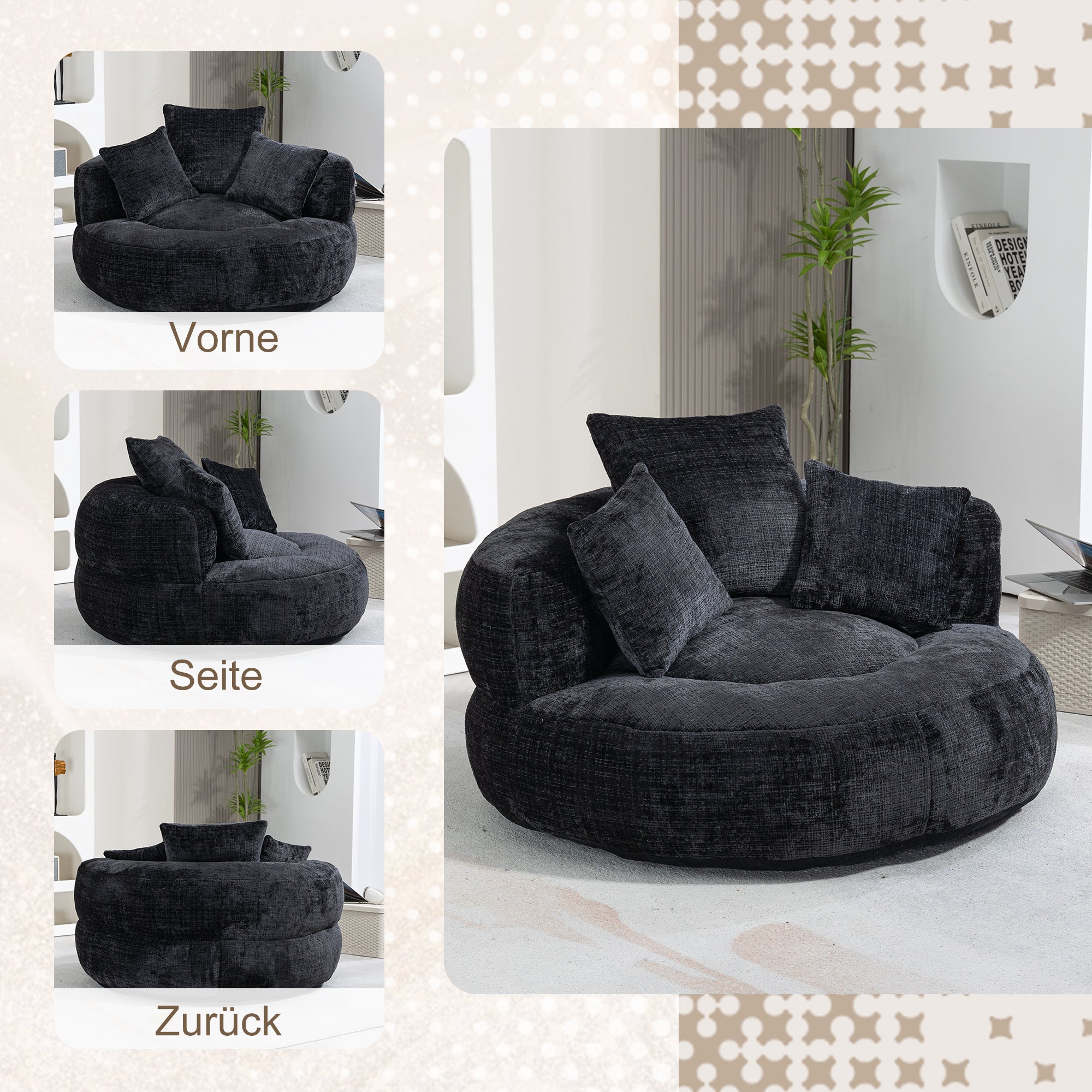 Sitzsack mit Unterstützend Rückenlehne und 3 Kissen