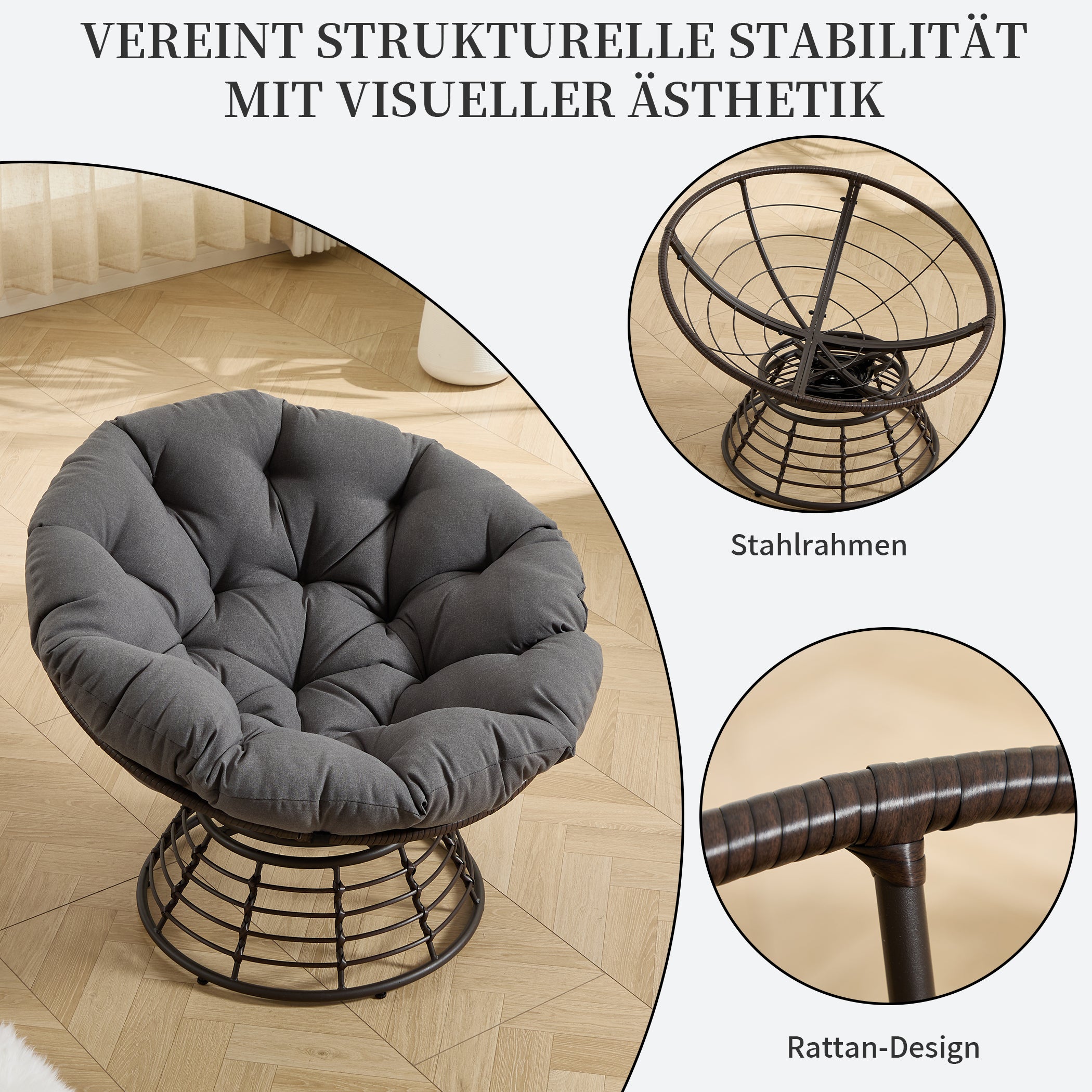 Drehbarer Papasan-Stuhl mit Stahlgestell