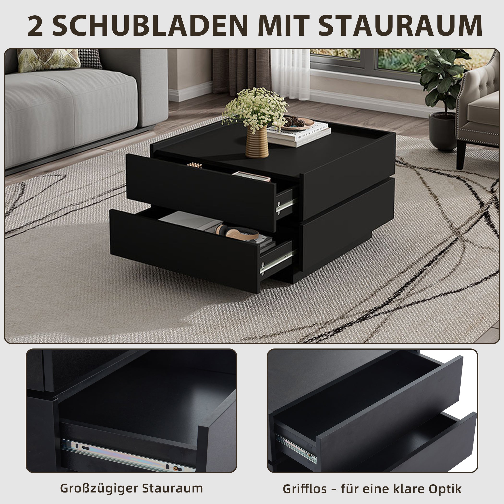360° Drehbare Couchtisch mit 2 Schubladen