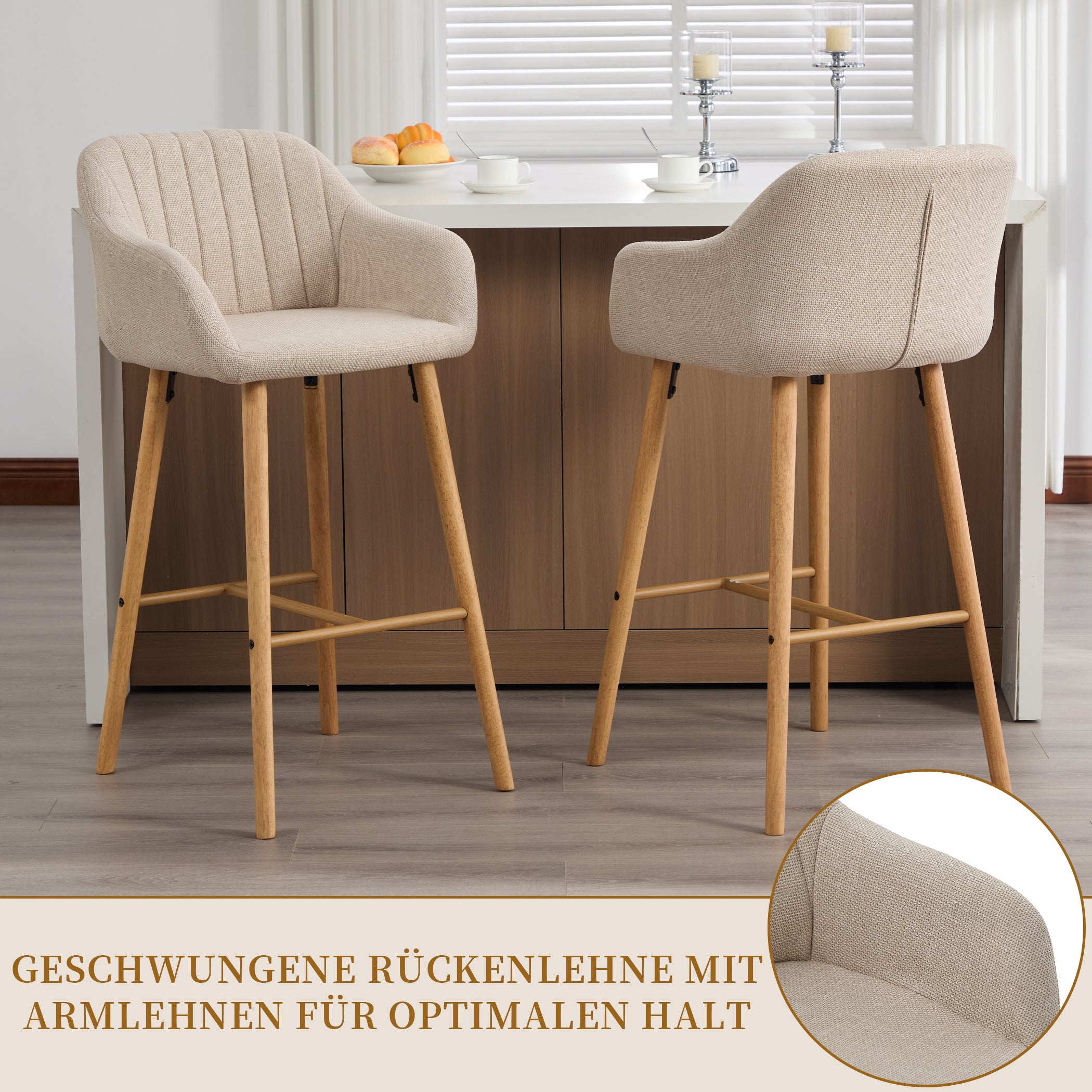 2er Set Barstühle aus Leinenstoff