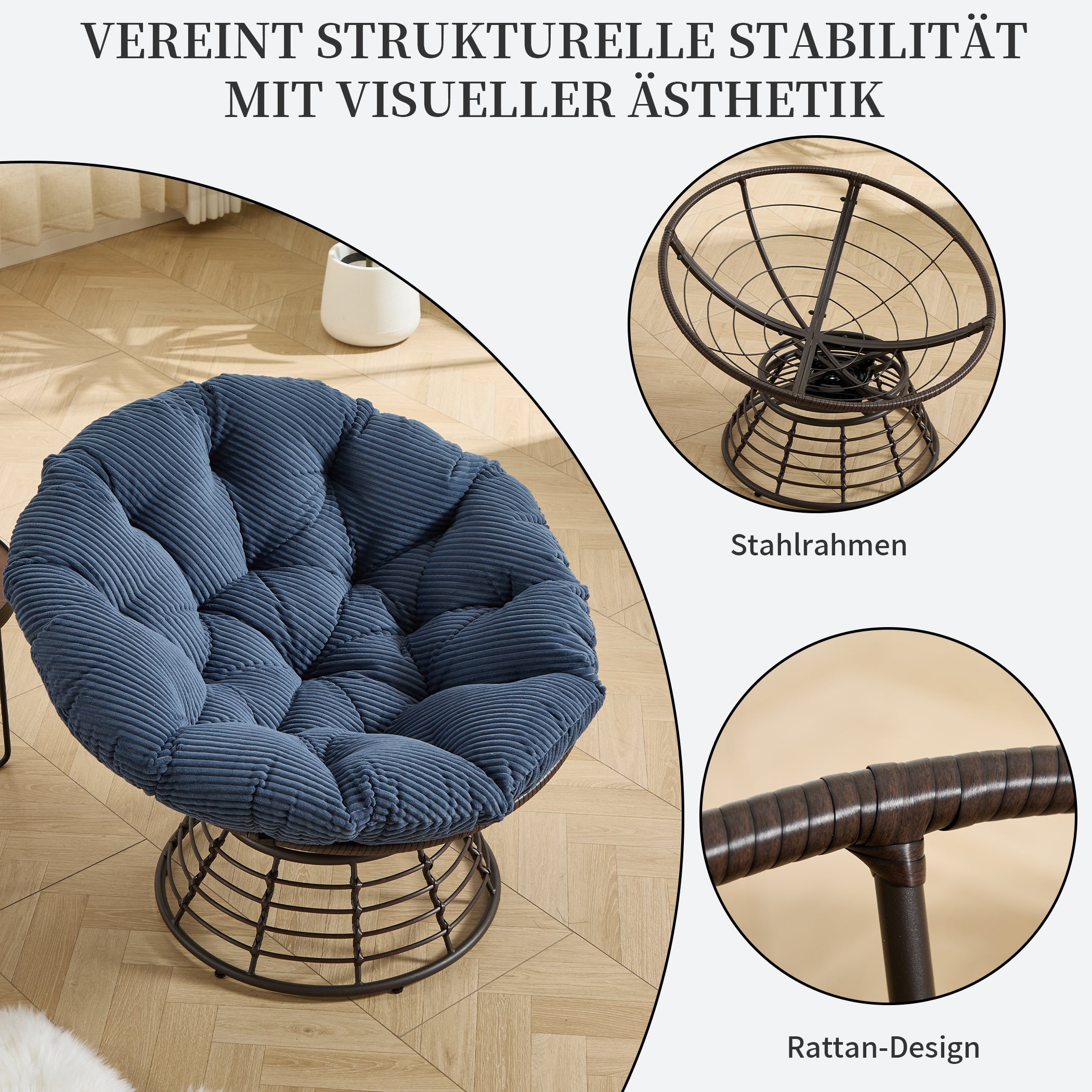 Drehbarer Papasan-Stuhl mit Stahlgestell