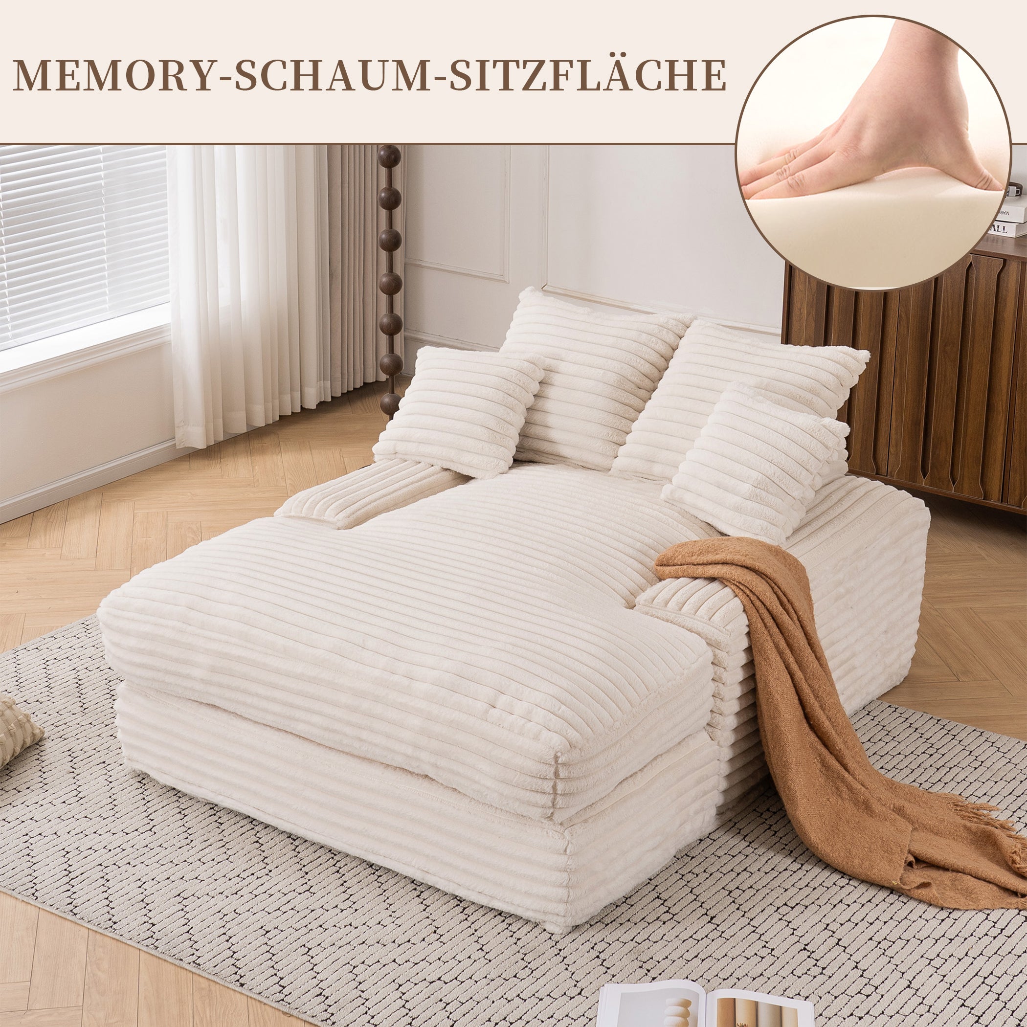Schlafsofa Kordstoff mit 4 Abnehmbaren Kissen