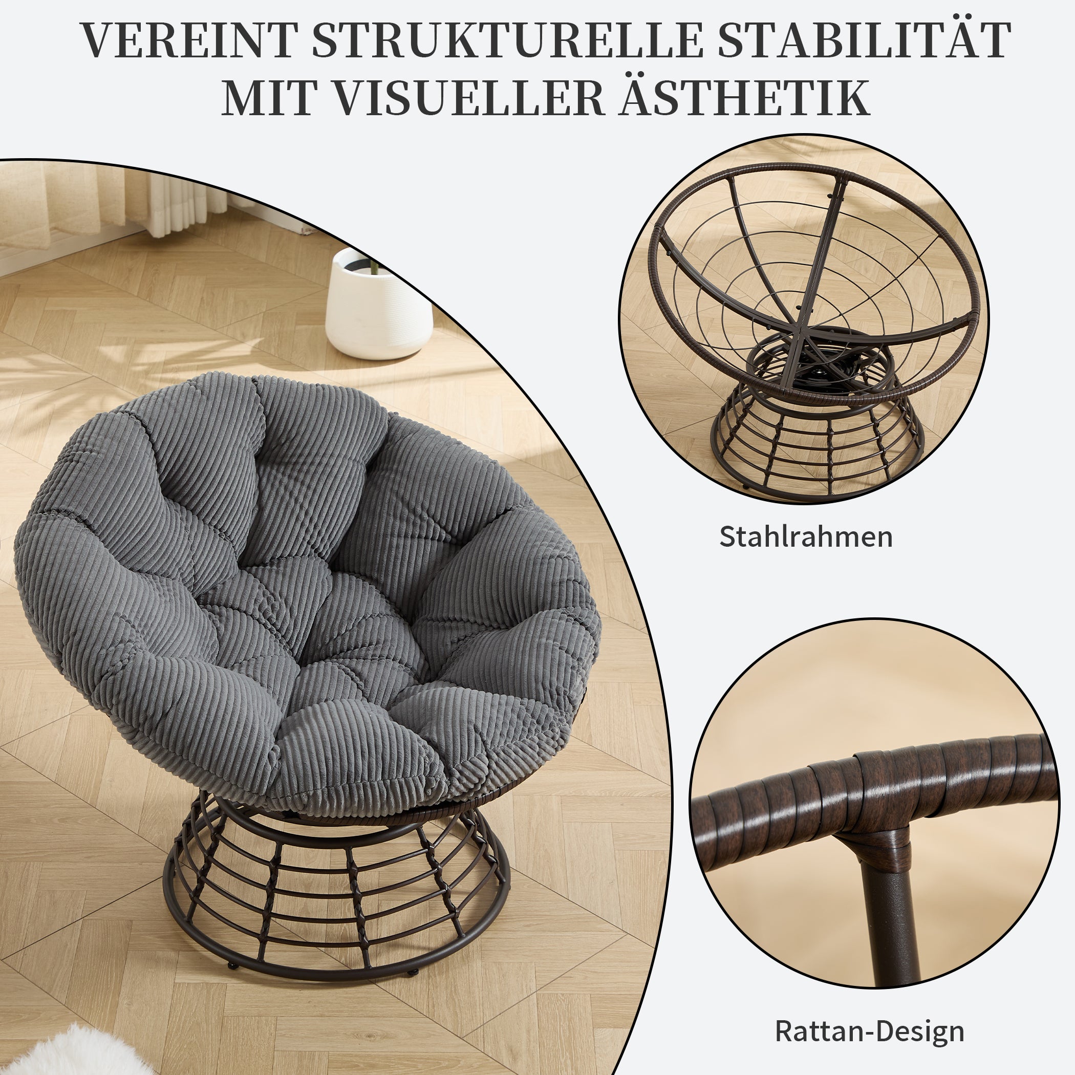 Drehbarer Papasan-Stuhl mit Stahlgestell