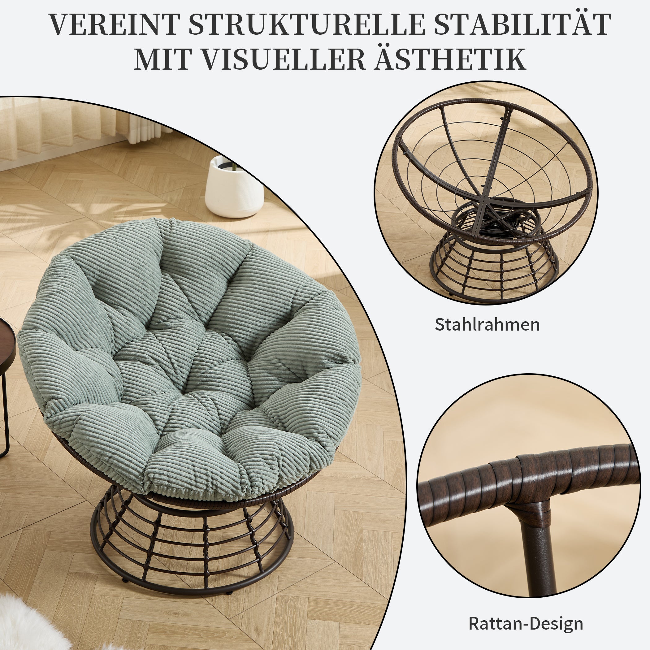 Drehbarer Papasan-Stuhl mit Stahlgestell