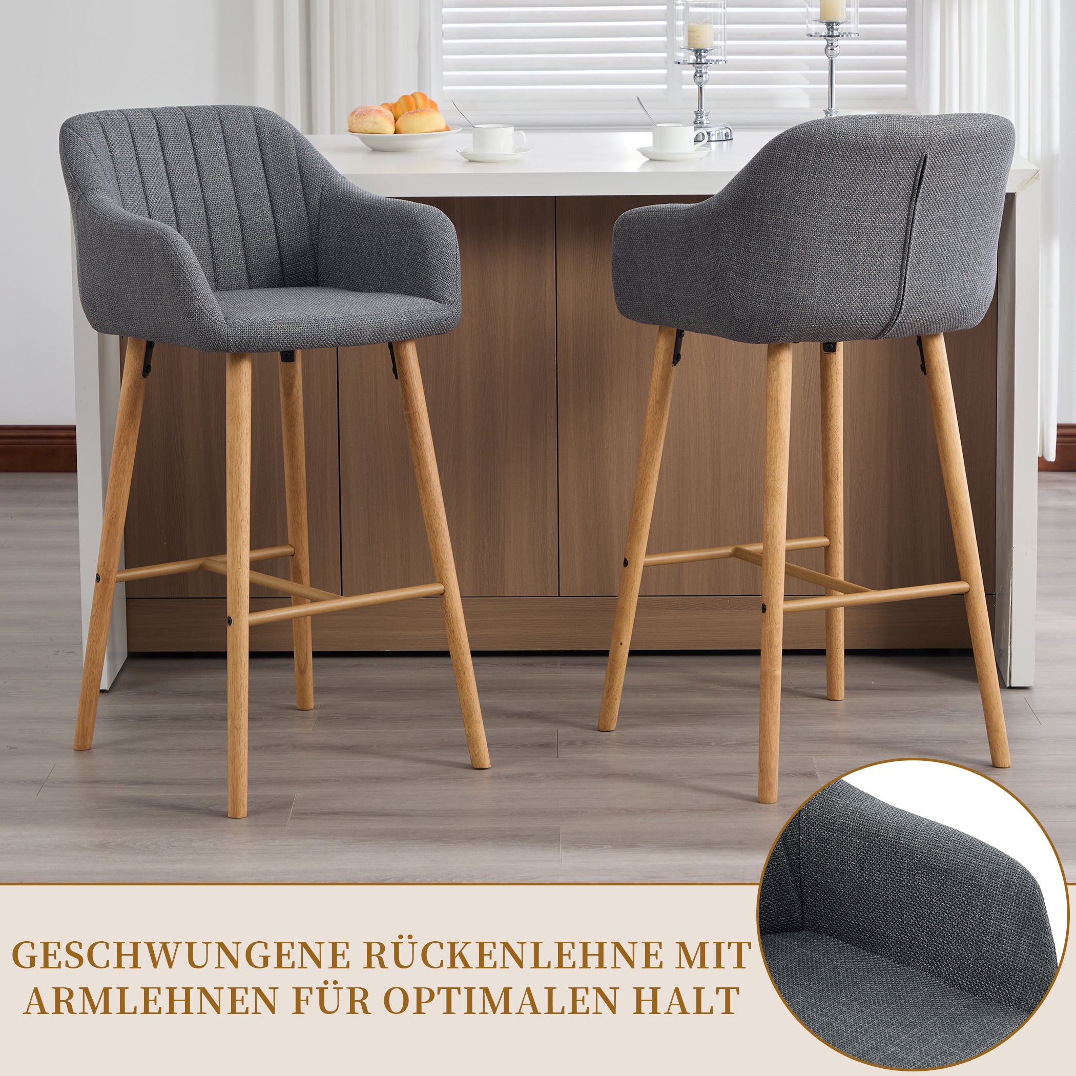 2er Set Barstühle aus Leinenstoff