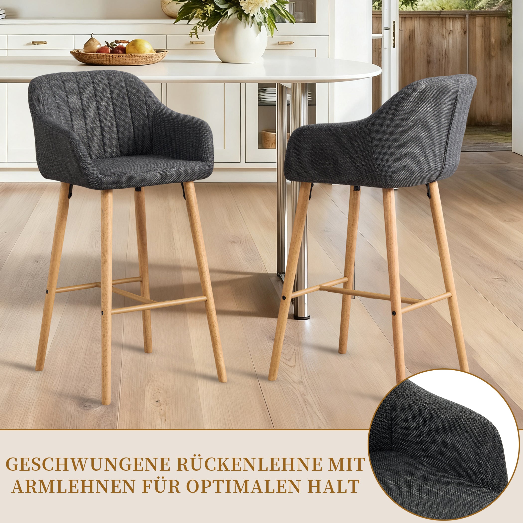 2er Set Barstühle aus Leinenstoff