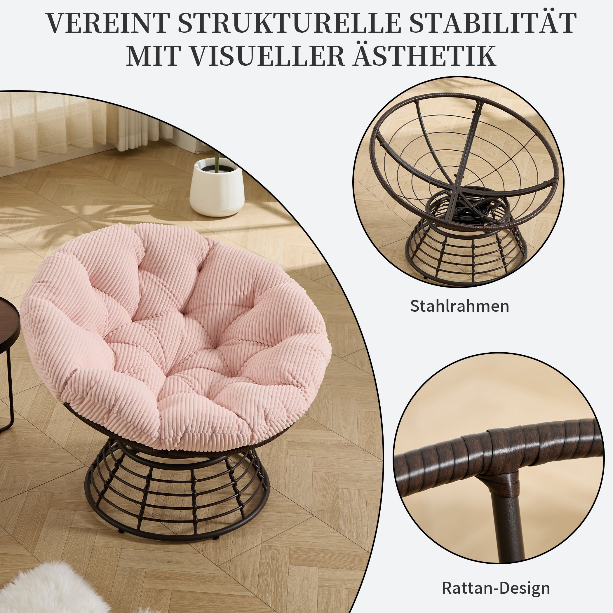 Drehbarer Papasan-Stuhl mit Stahlgestell