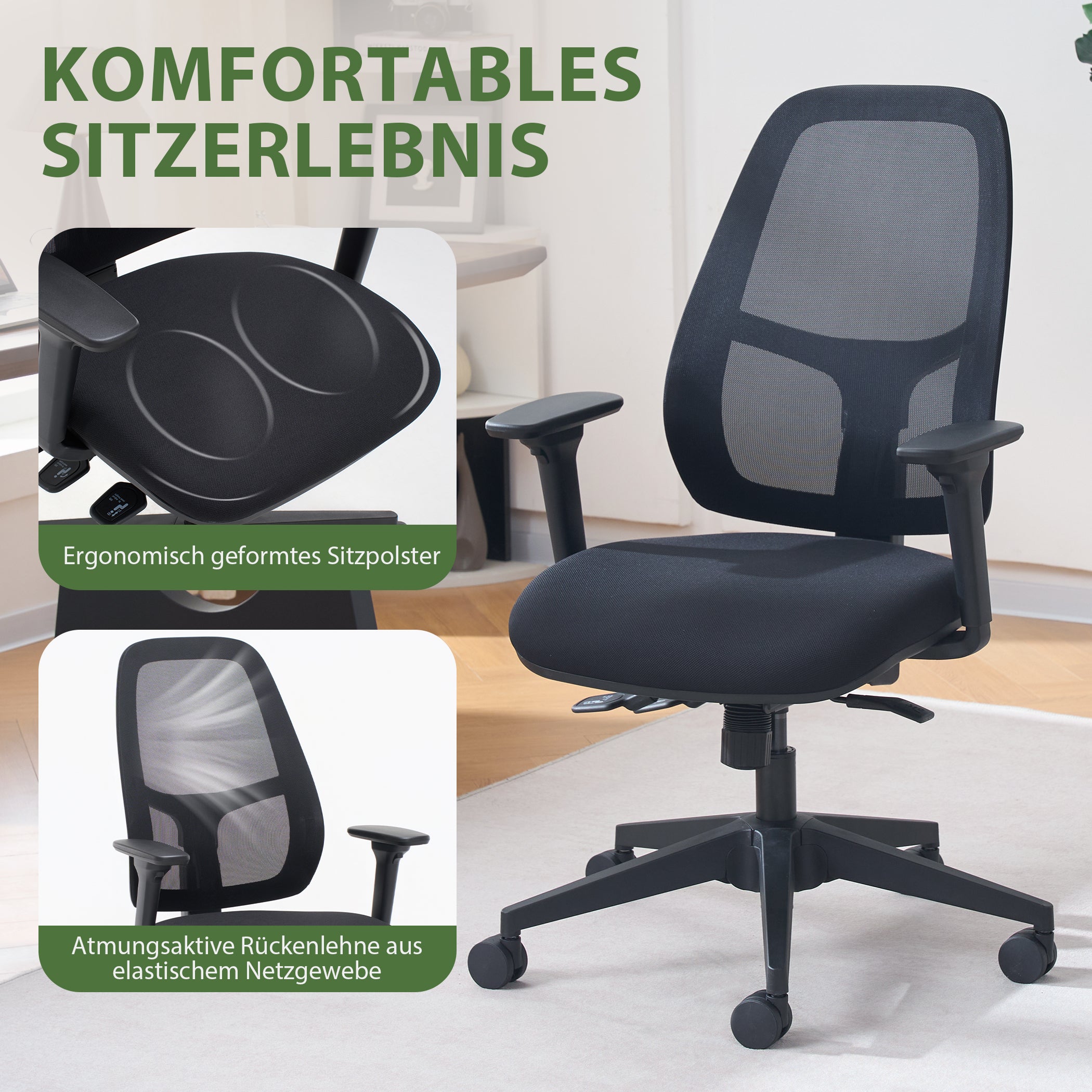 Ergonomischer Bürostuhl mit verstellbare Sitztiefe
