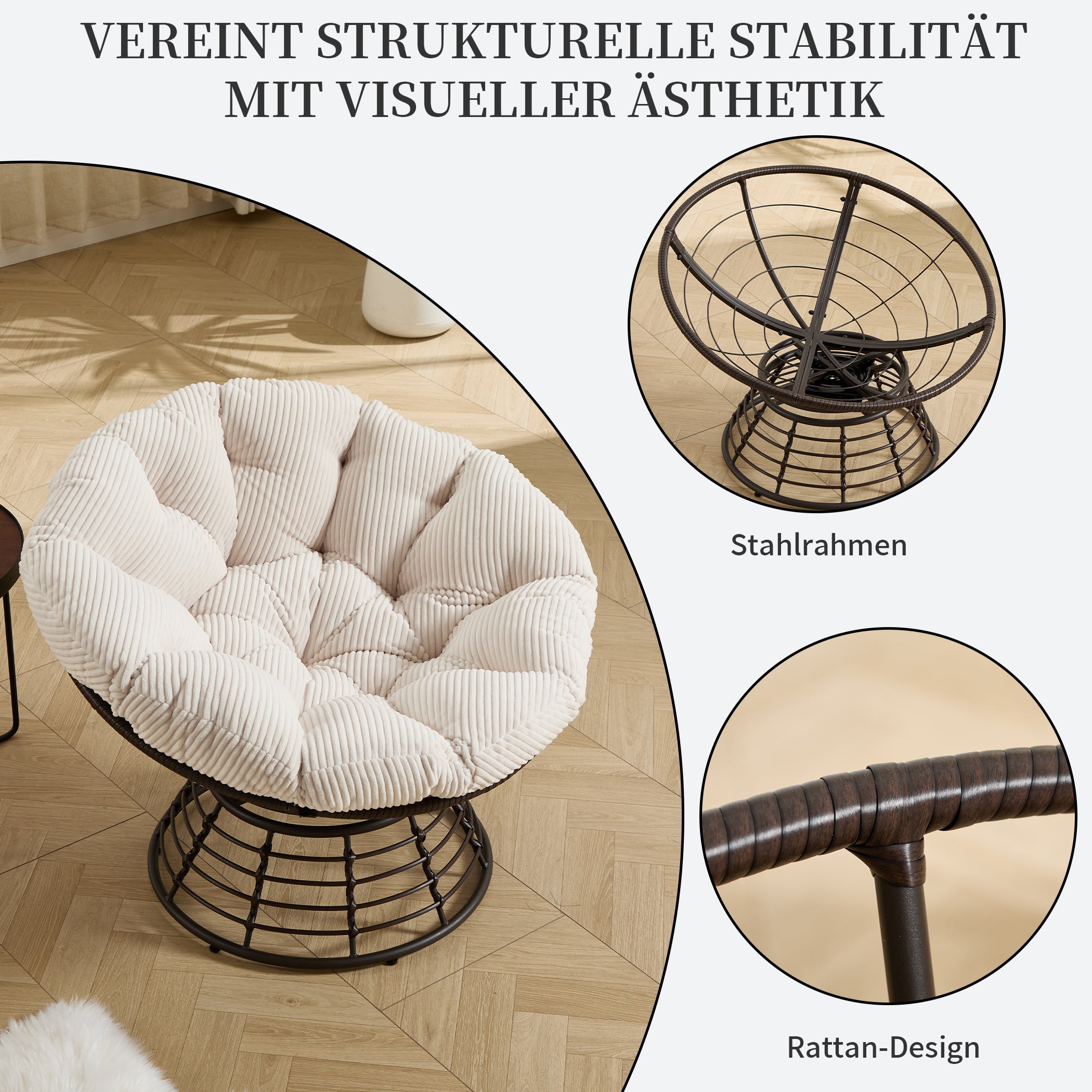 Drehbarer Papasan-Stuhl mit Stahlgestell
